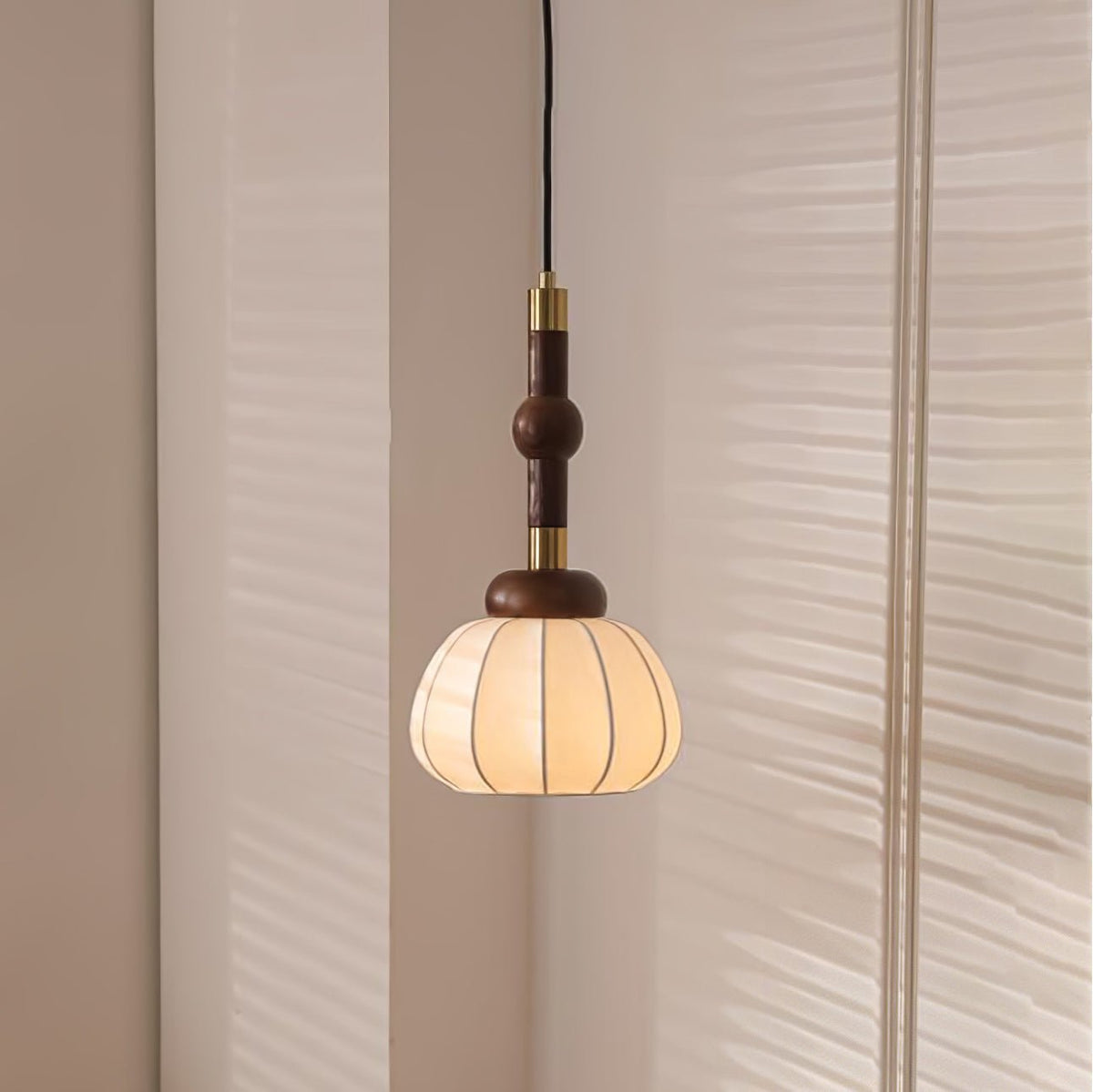 Livenor lámpara colgante de seda y madera escandinava