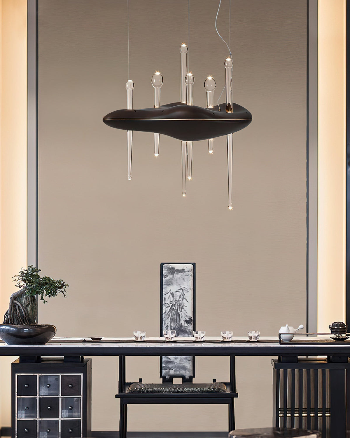 Umare lámpara colgante Whimsical de vidrio y madera