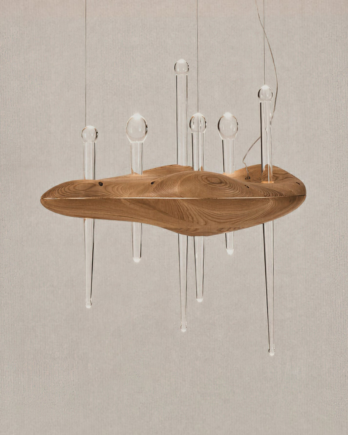 Umare lámpara colgante Whimsical de vidrio y madera