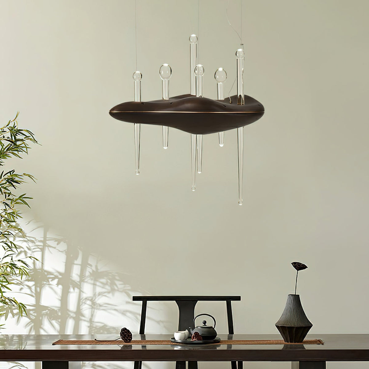 Umare lámpara colgante Whimsical de vidrio y madera