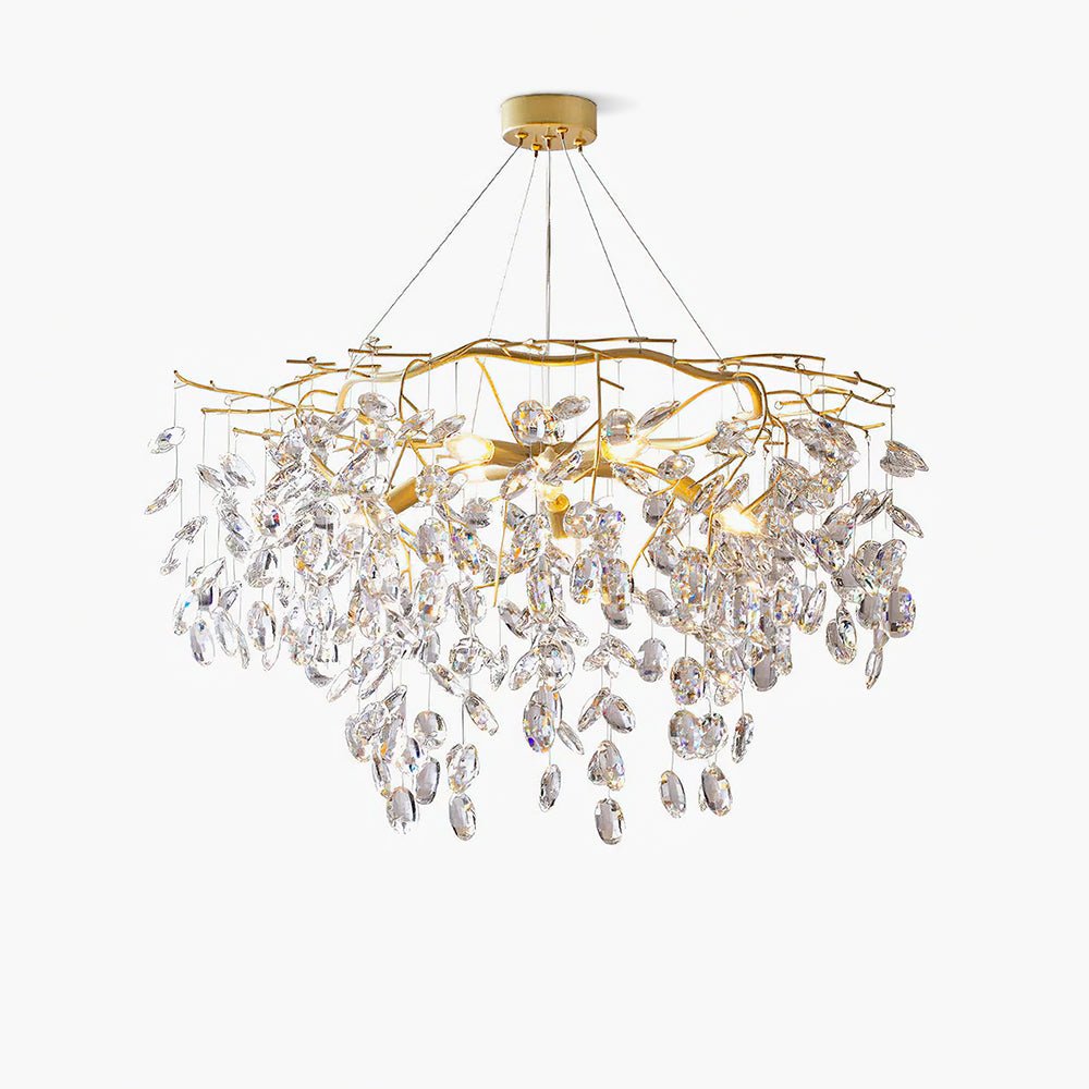 Luxirian lámpara de araña de cristal y ramas doradas con LED