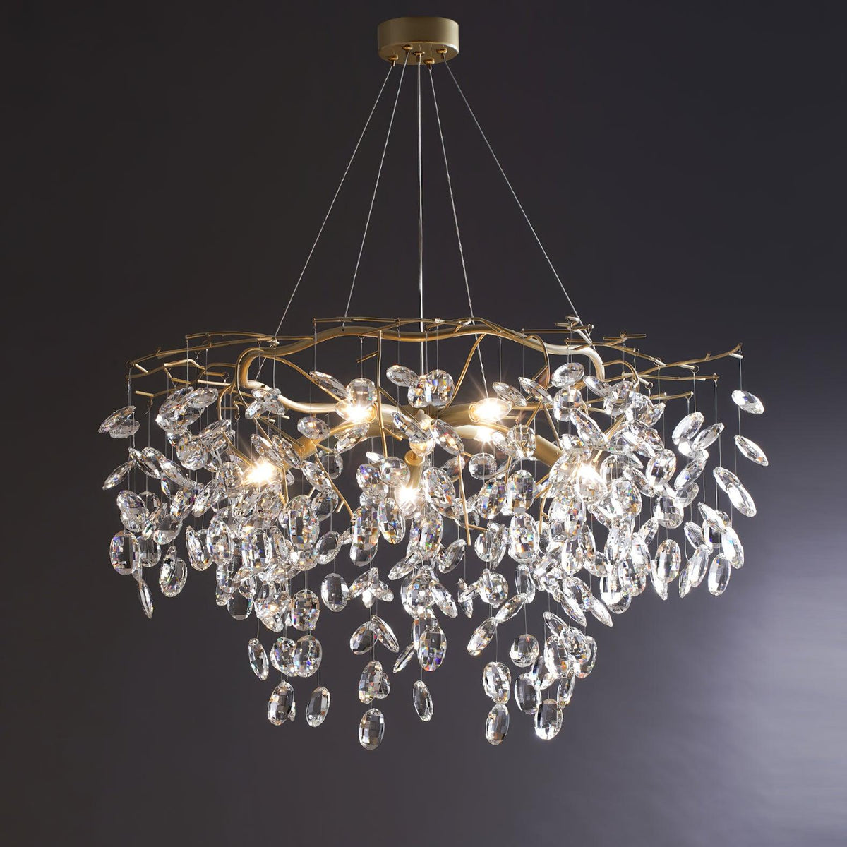Luxirian lámpara de araña de cristal y ramas doradas con LED