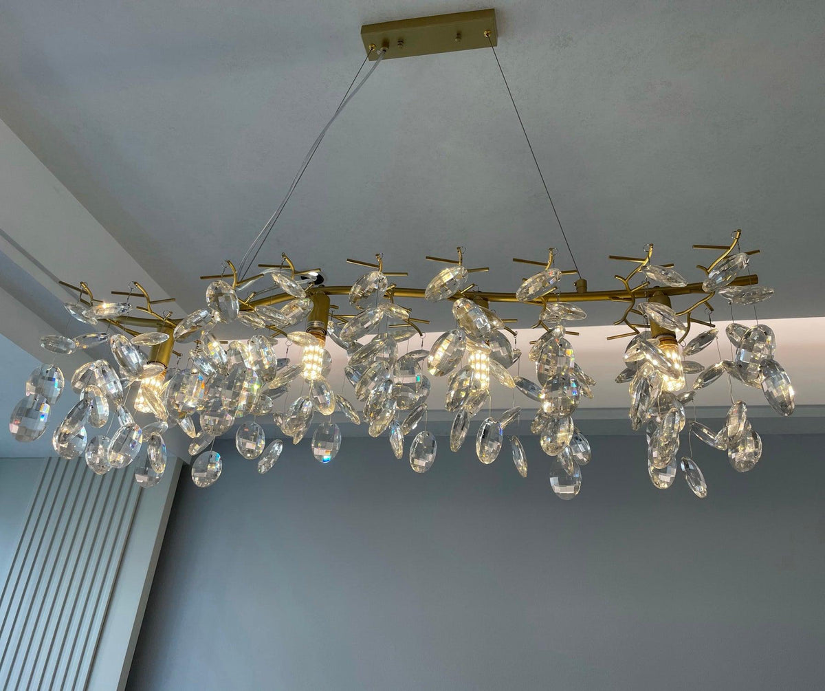 Luxirian lámpara de araña de cristal y ramas doradas con LED
