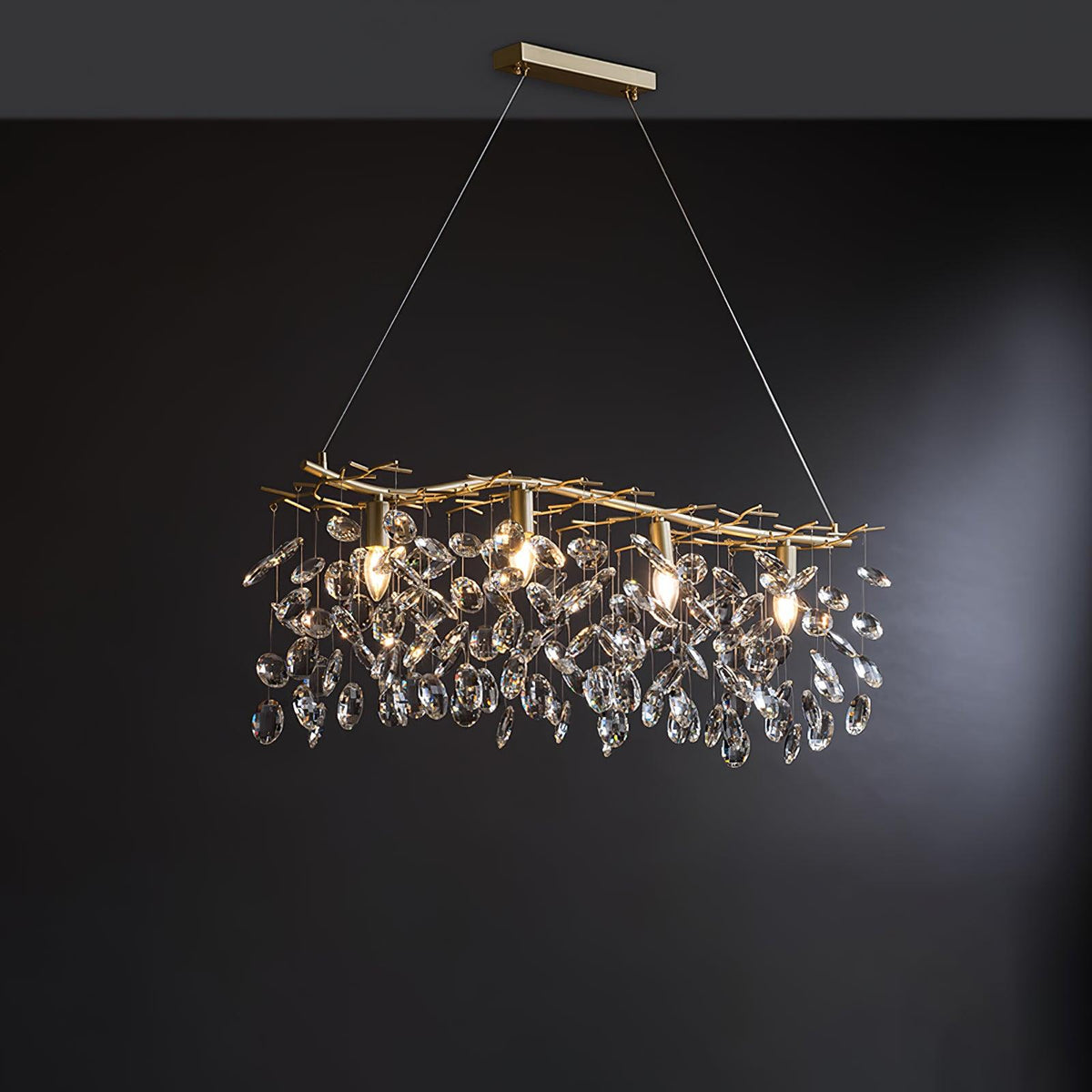 Luxirian lámpara de araña de cristal y ramas doradas con LED