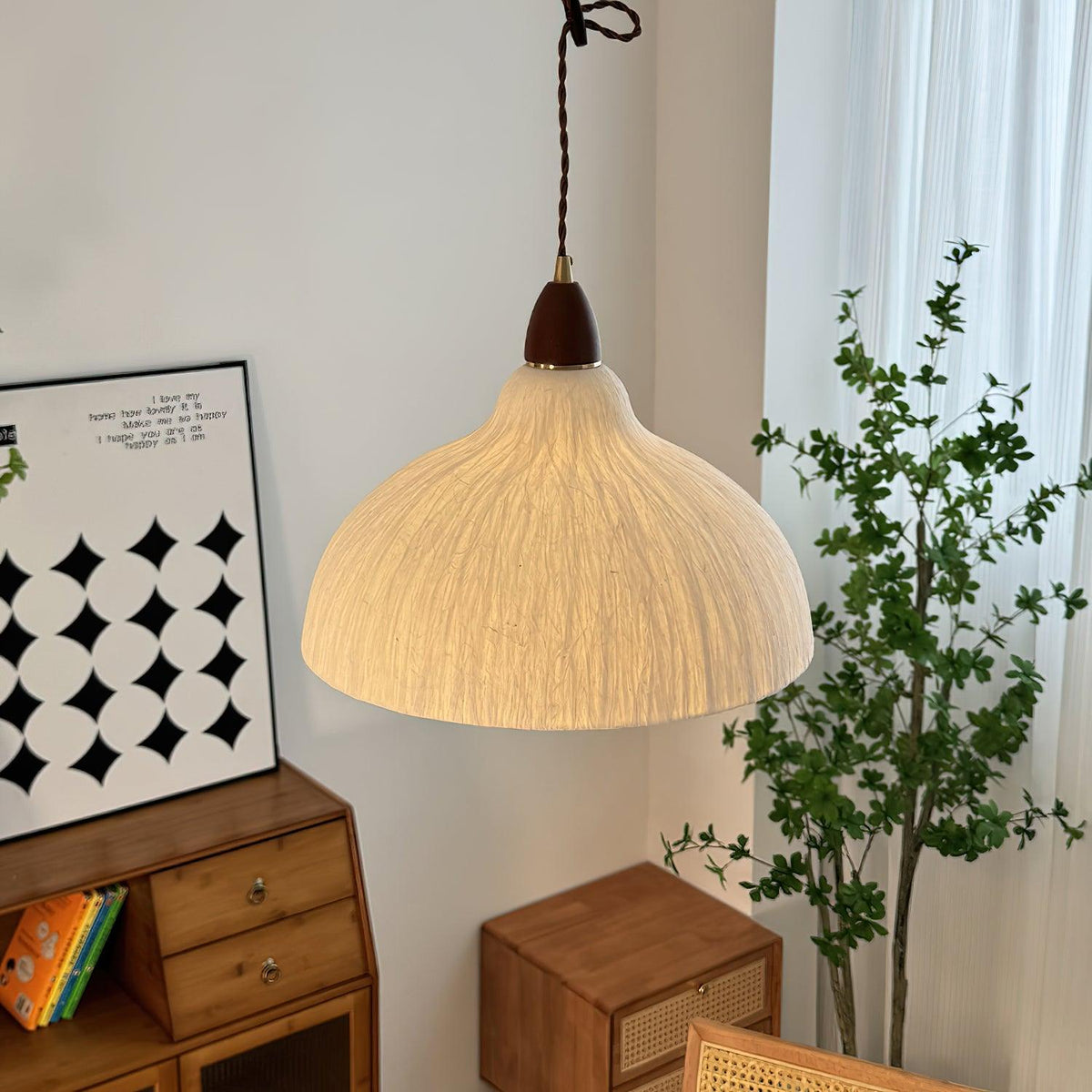 Locan lámpara colgante de papel y madera