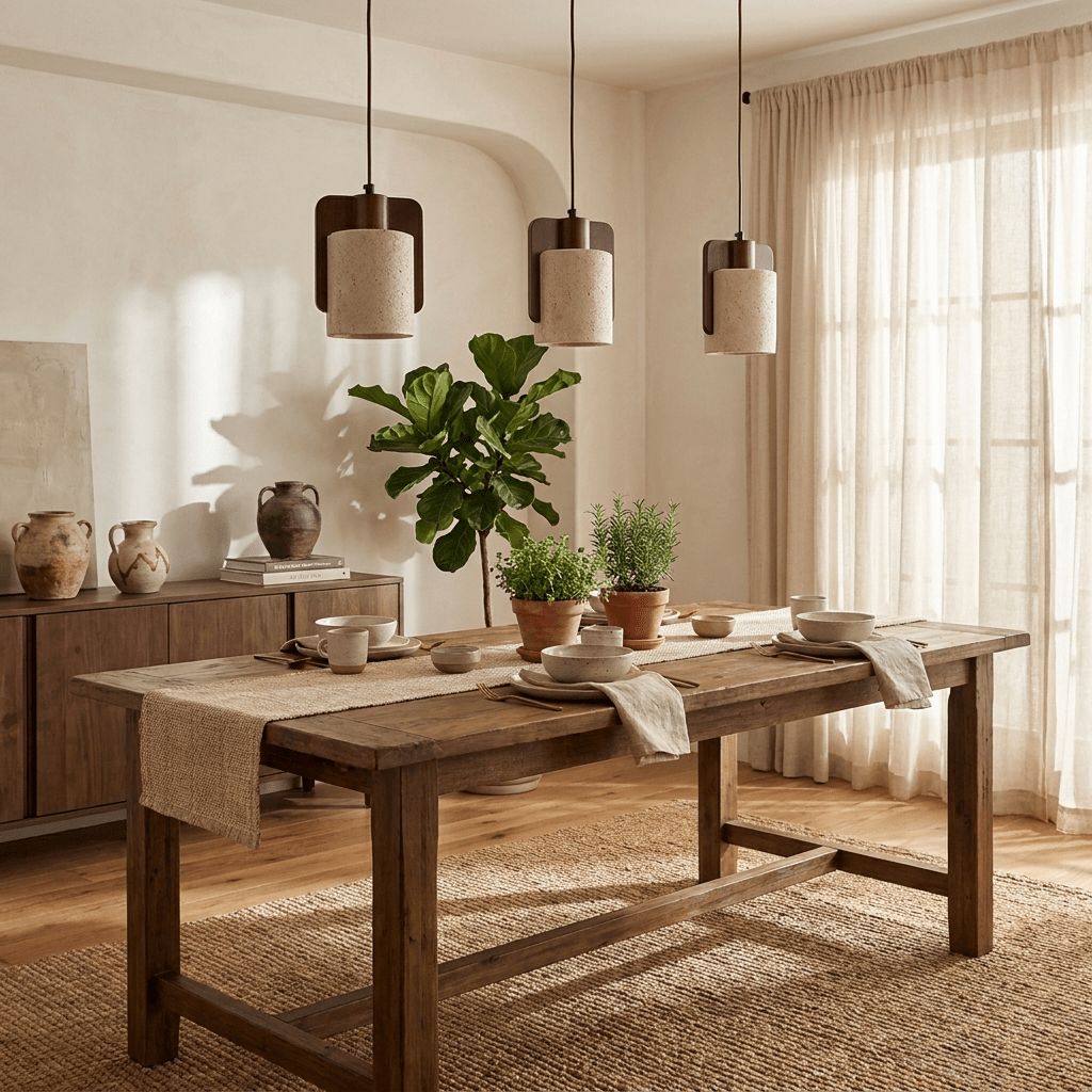Squircle lámpara colgante de travertino y madera en forma de tambor