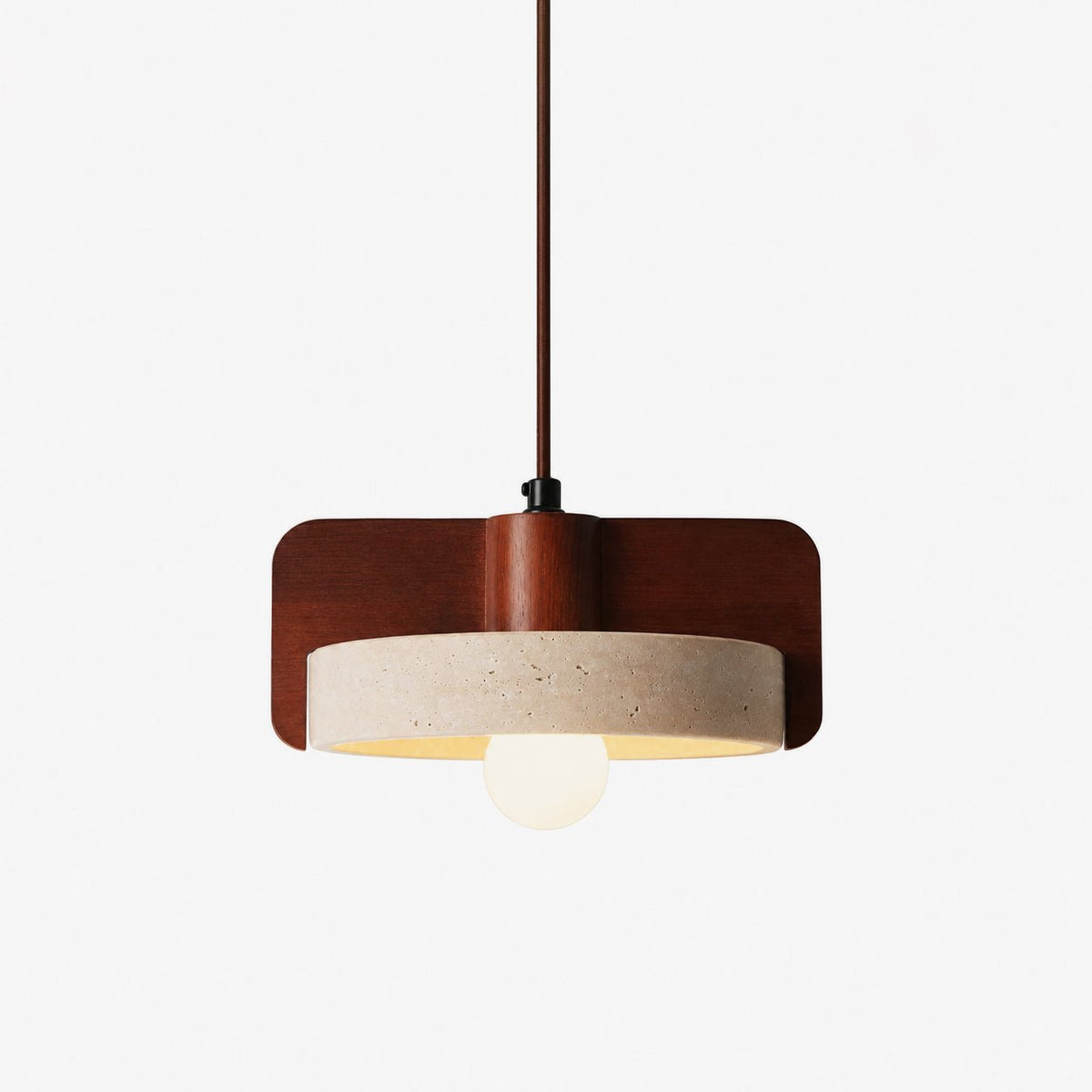 Squircle lámpara colgante de travertino y madera en forma de tambor