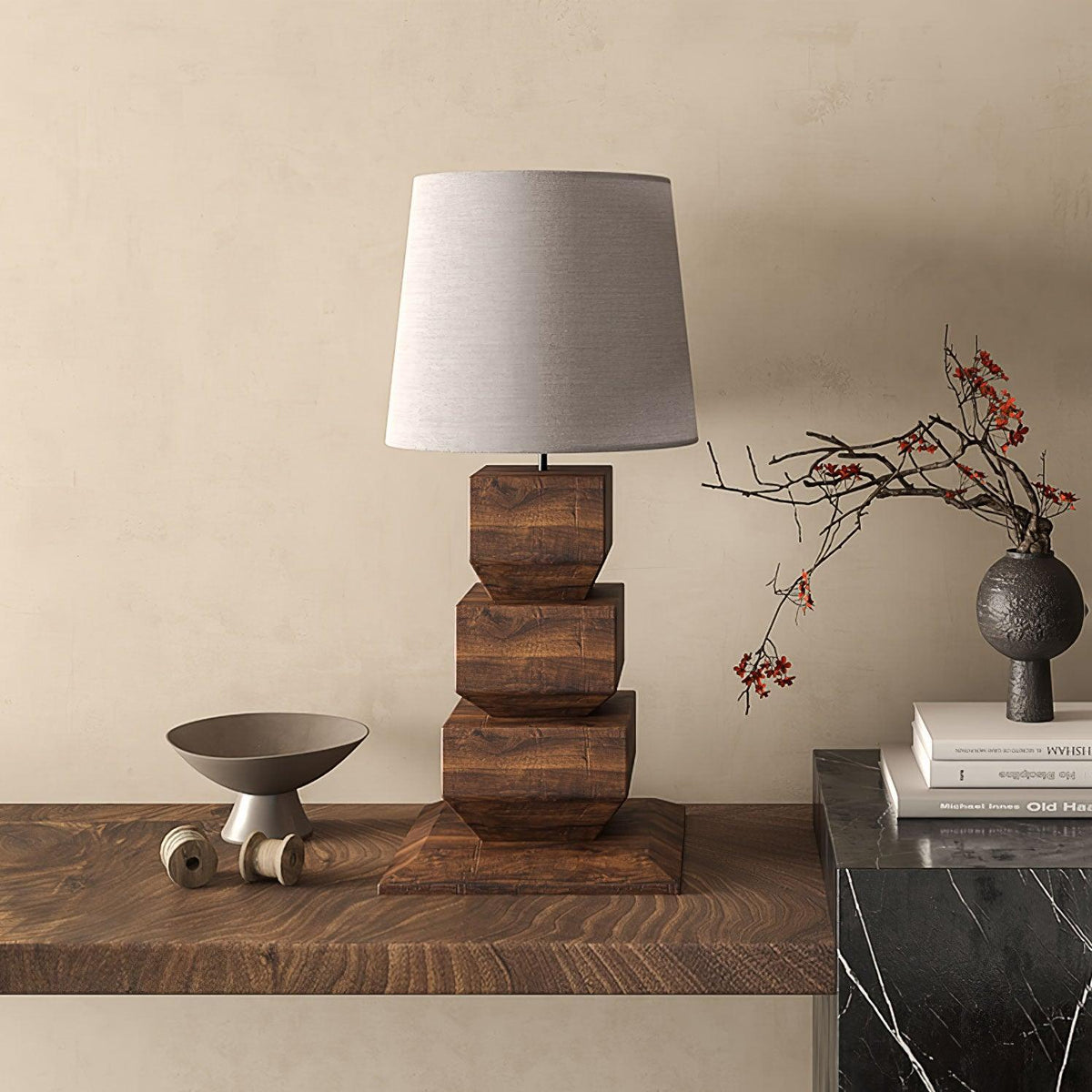 Saev lámpara de mesa apilada de madera