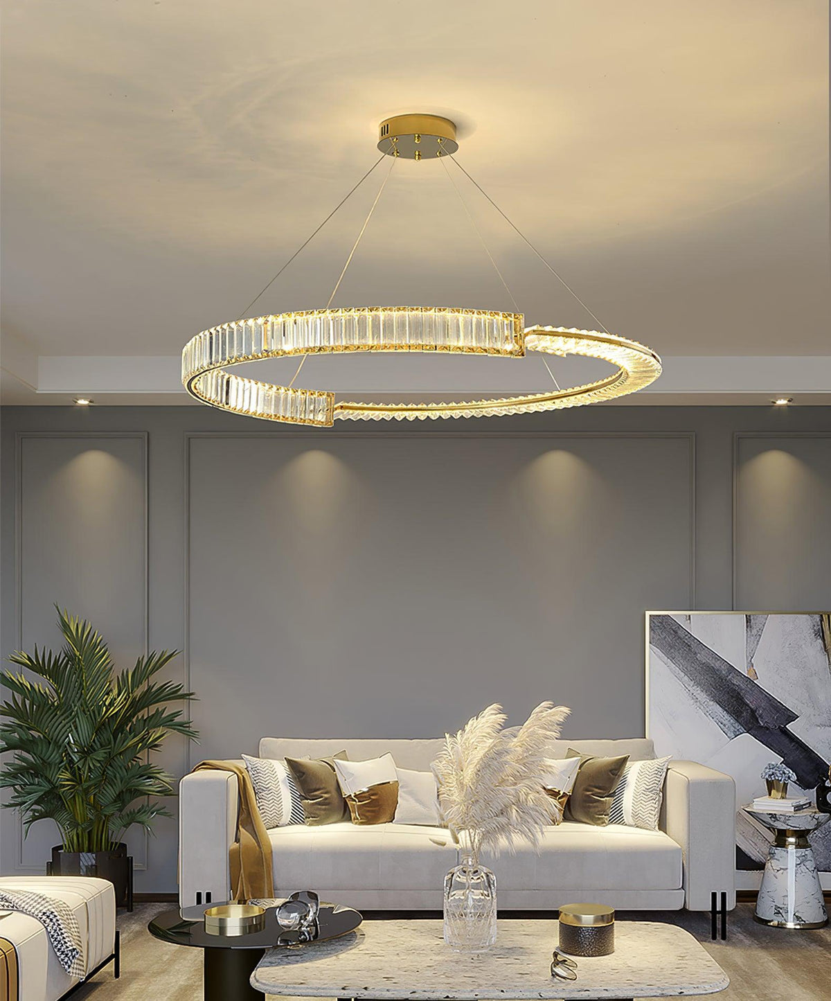 Cyrerira lámpara de araña Stella LED cristal Anillo