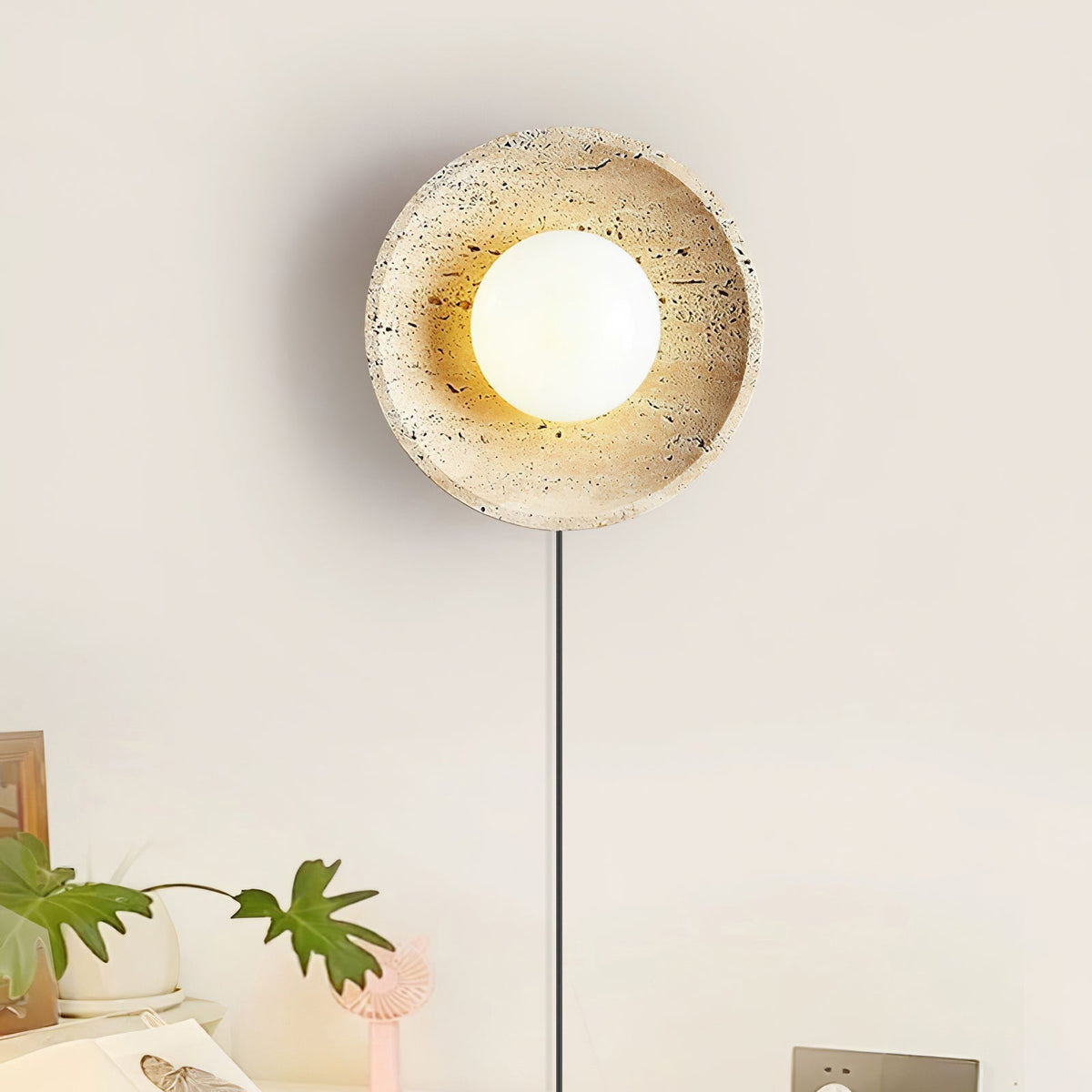 Hylso aplique de pared con pantalla de travertino