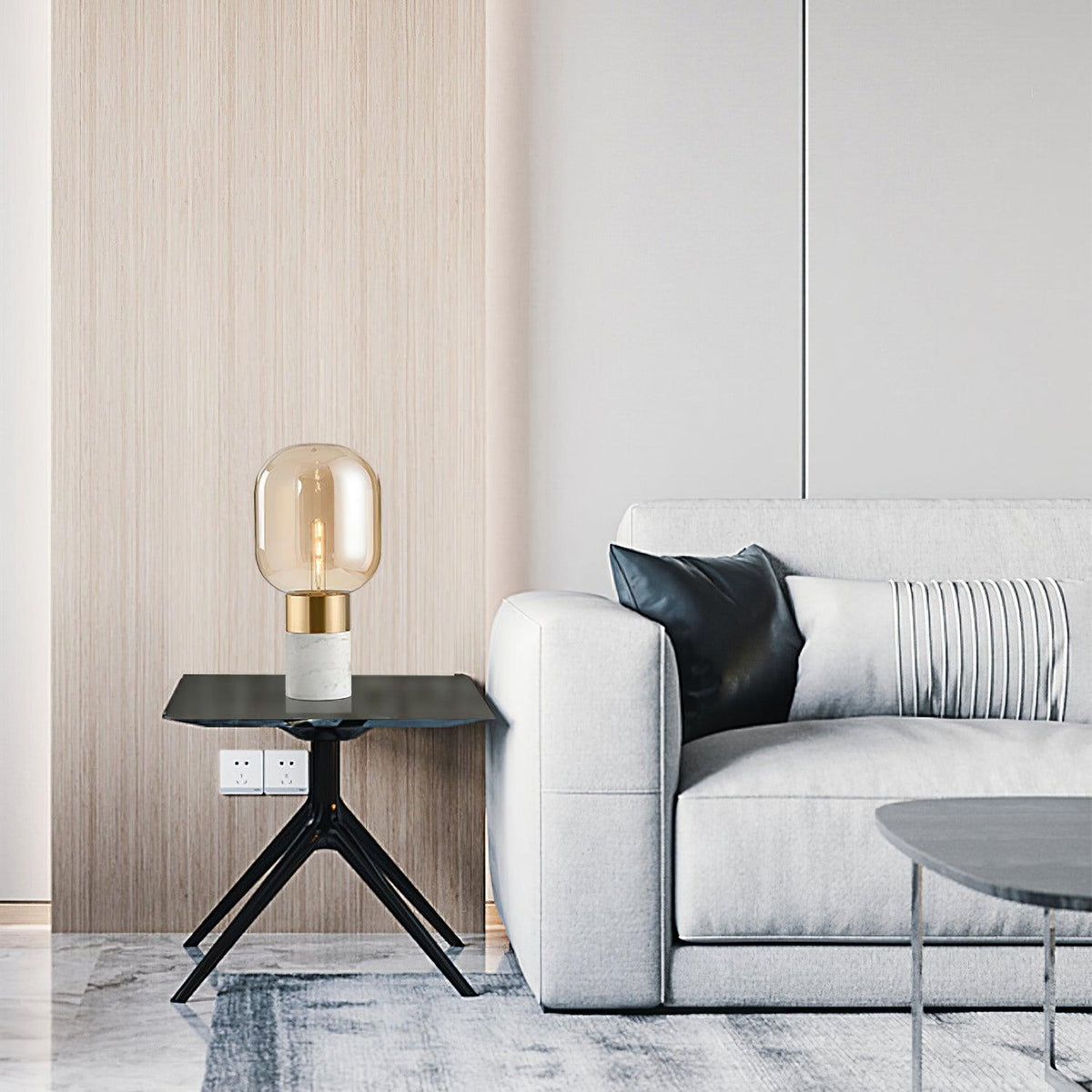 Aurdoren lámpara de mesa minimalista de mármol y vidrio ámbar para escritorio