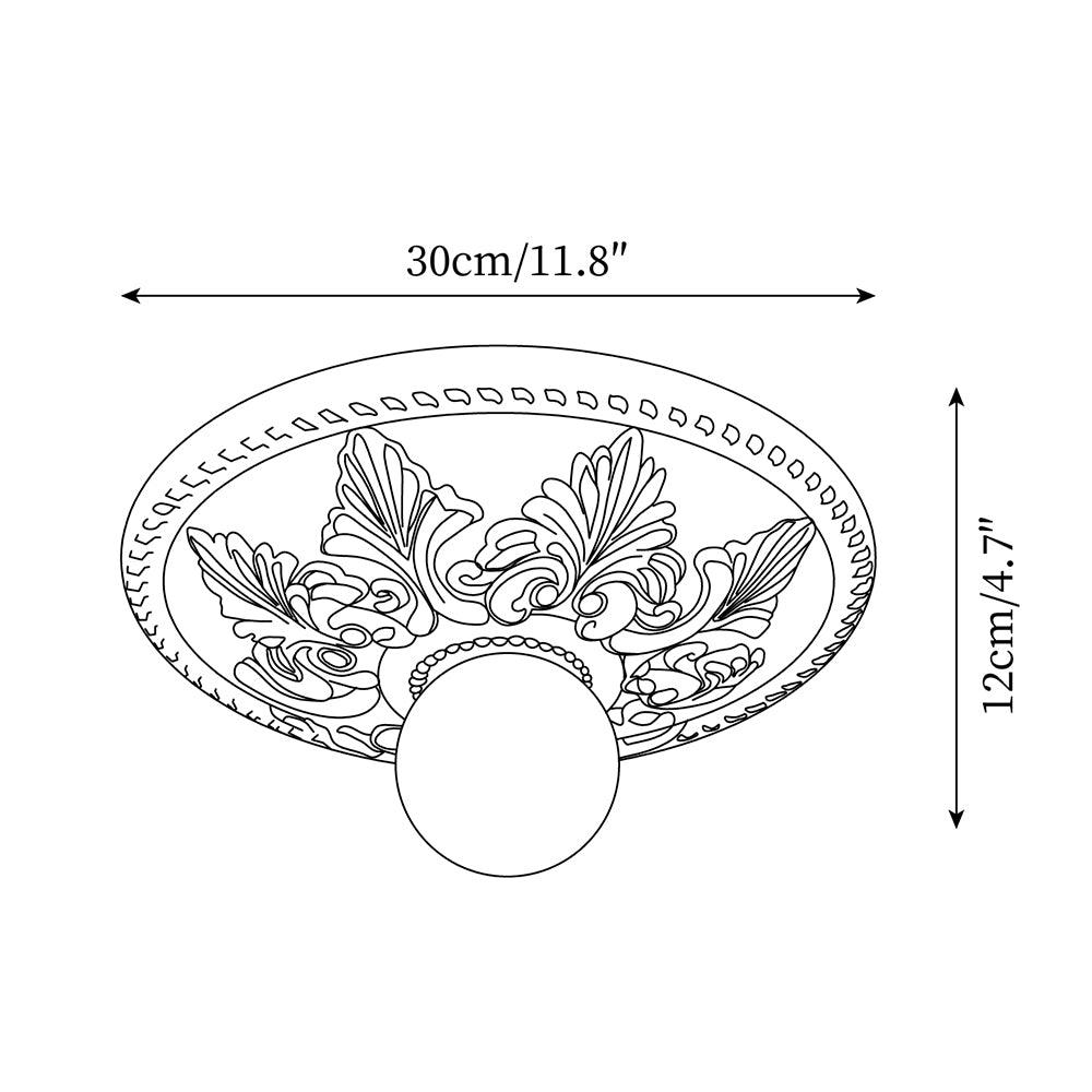 Lámpara de techo con florón de resina y globo de vidrio clásico ornamentado