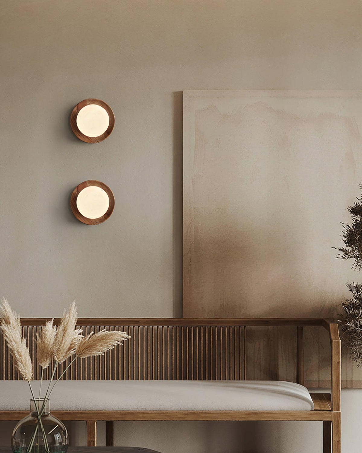 Aplique de pared con cuerpo metálico y borde de madera estilo minimalista de metal