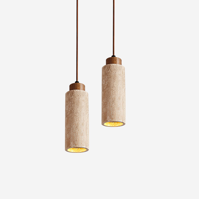 Nerova lámpara colgante minimalista de madera con acabado en travertino