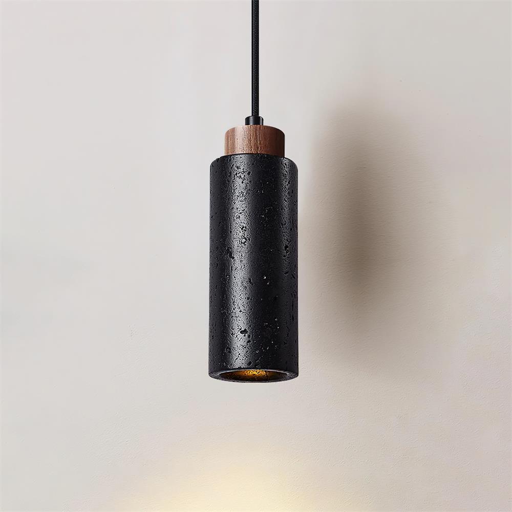 Nerova lámpara colgante minimalista de madera con acabado en travertino