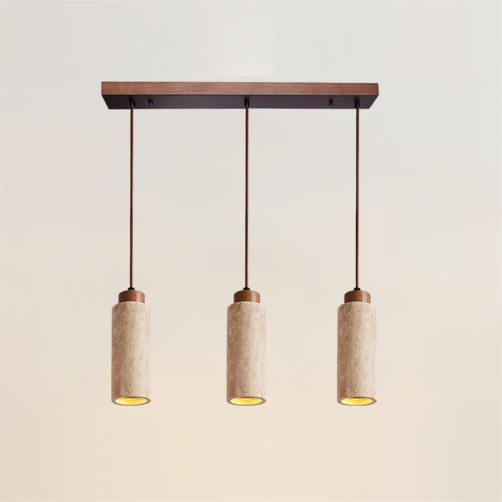 Nerova lámpara colgante minimalista de madera con acabado en travertino