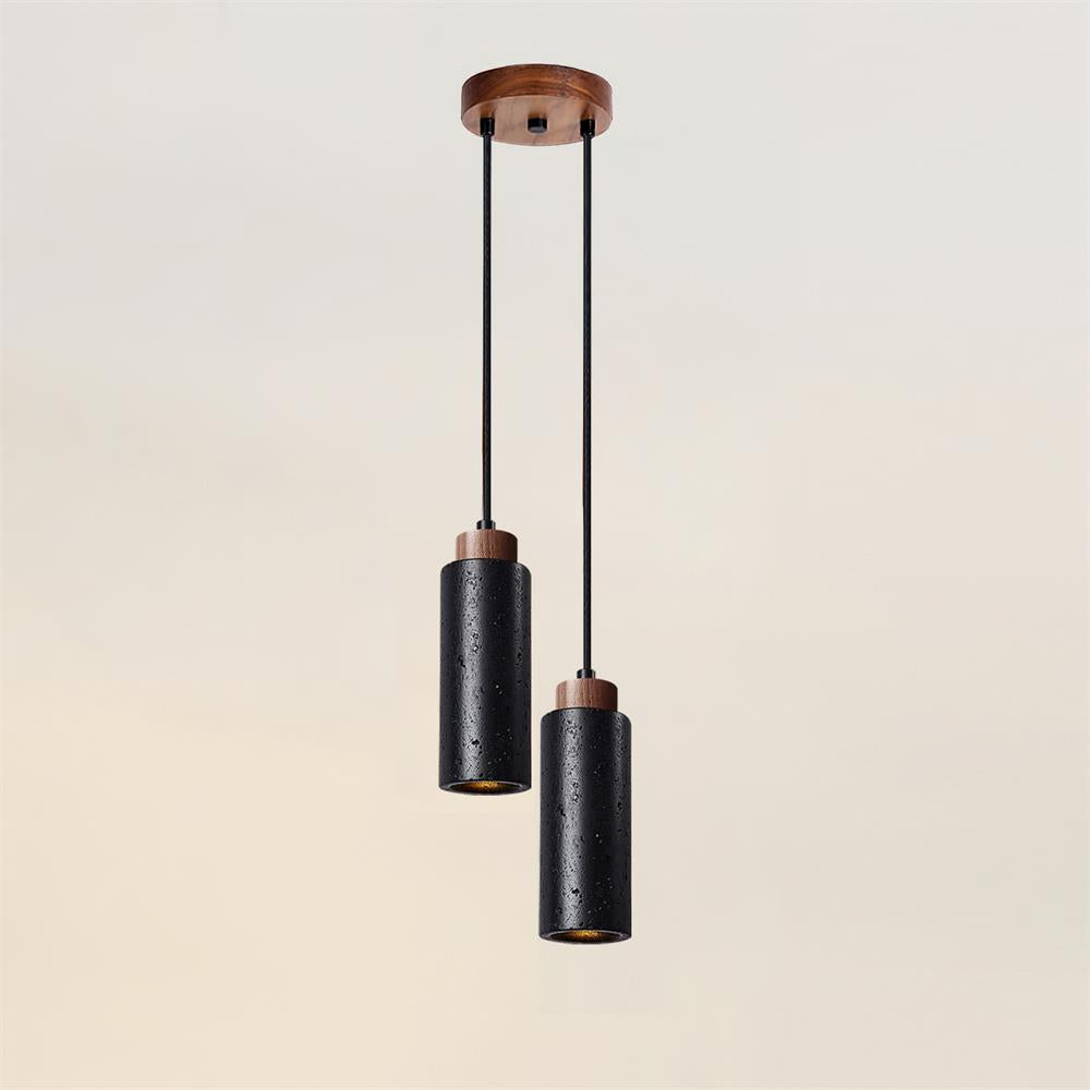Nerova lámpara colgante minimalista de madera con acabado en travertino