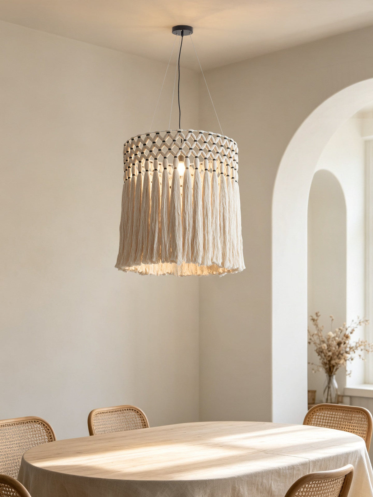 Ulmont Lámpara colgante de macramé con borlas