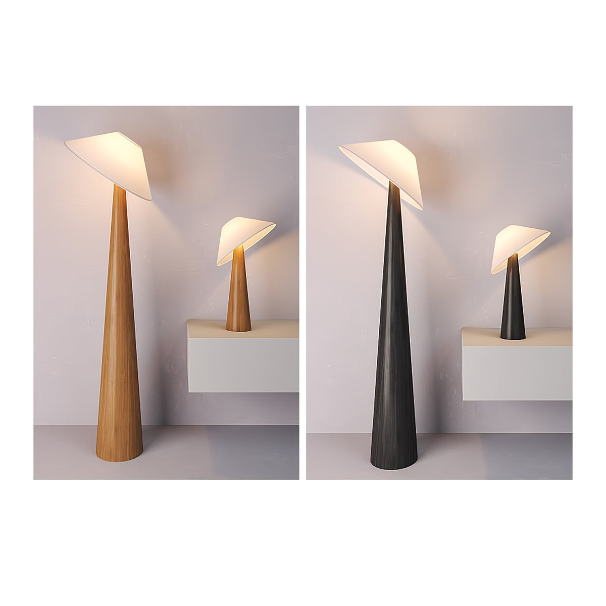 Apex lámpara de pie en madera con base cónica