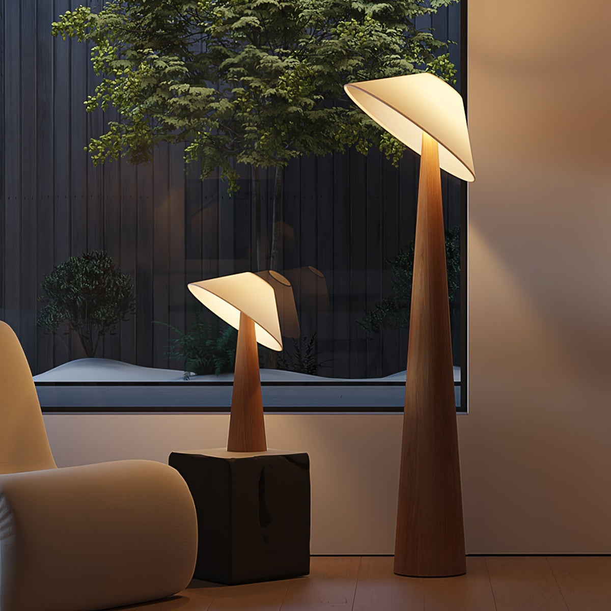 Apex lámpara de pie en madera con base cónica