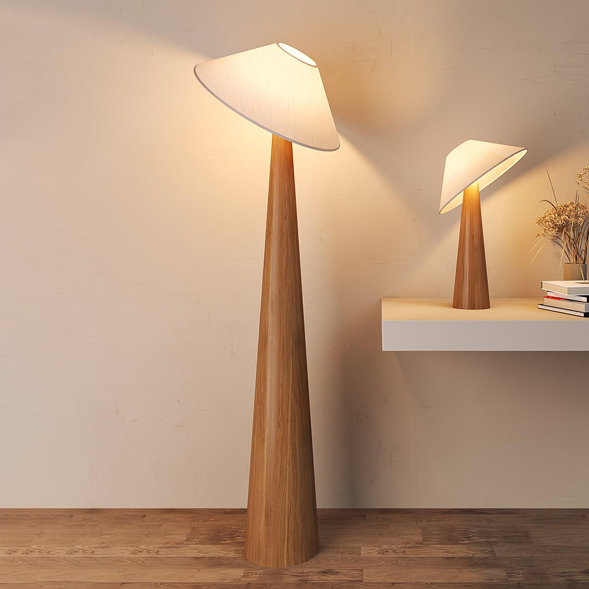 Apex lámpara de pie en madera con base cónica