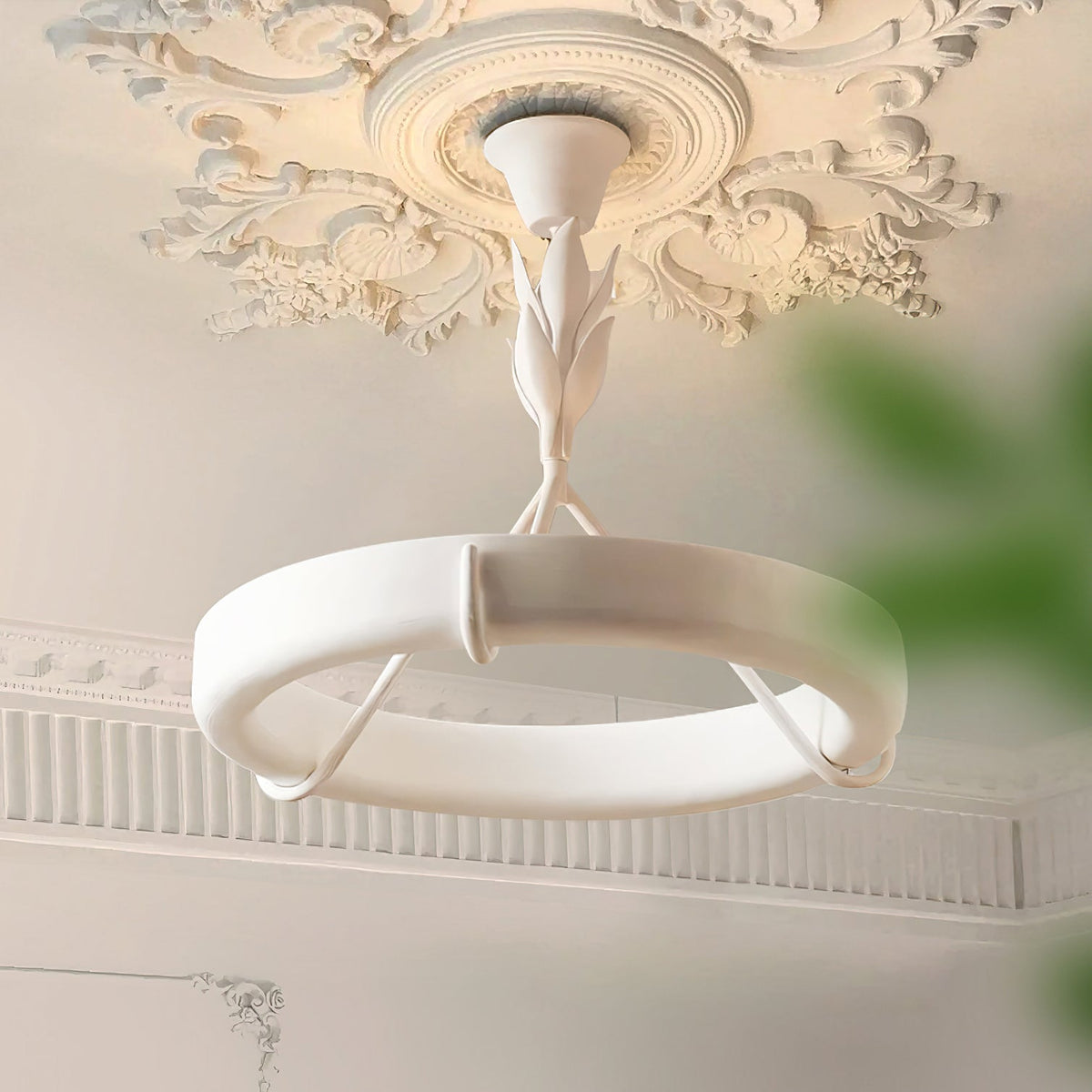 Eixor lámpara de araña de yeso blanca forma floral minimalista