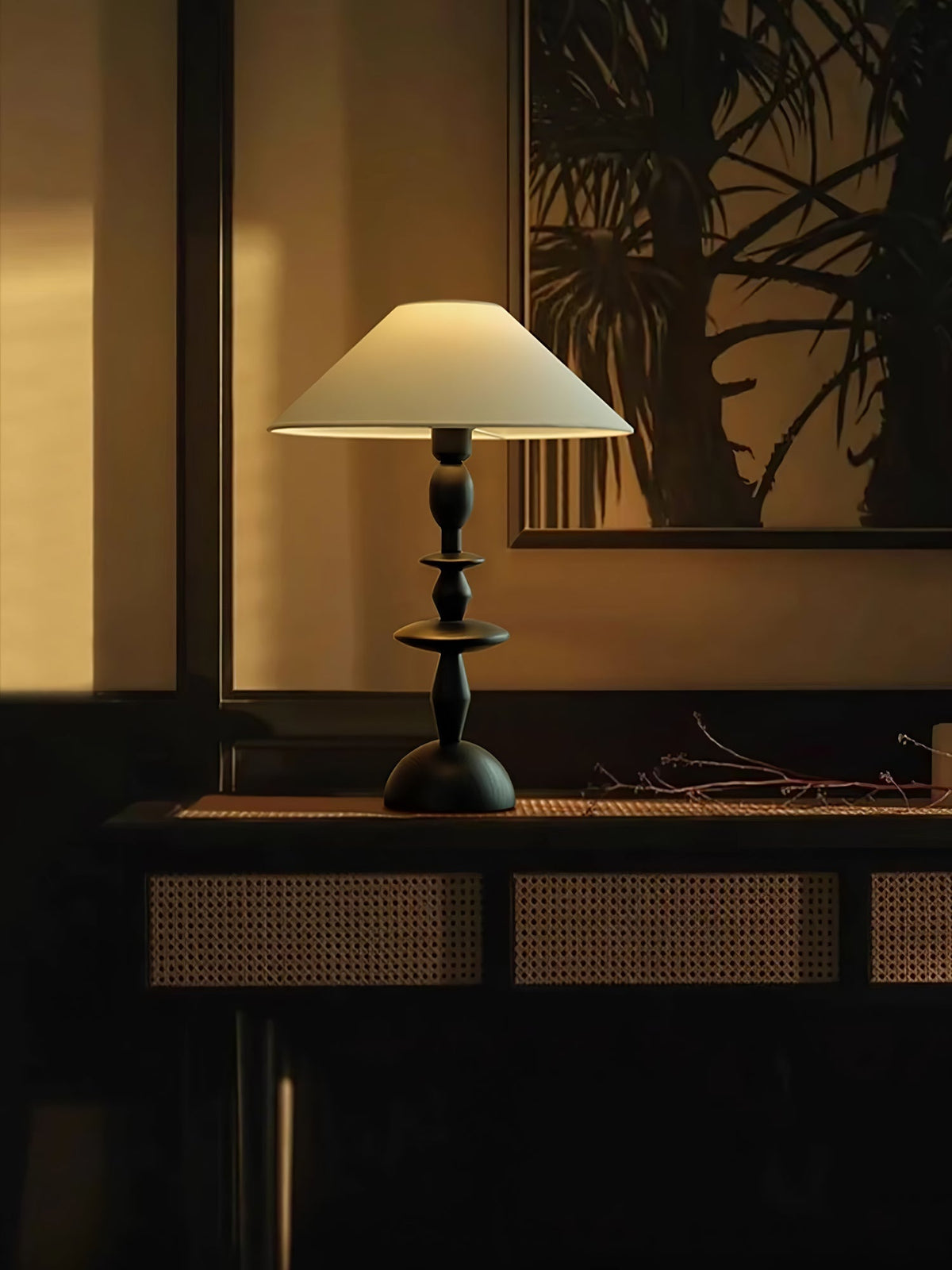 Halenir lámpara de mesa de madera y tejido