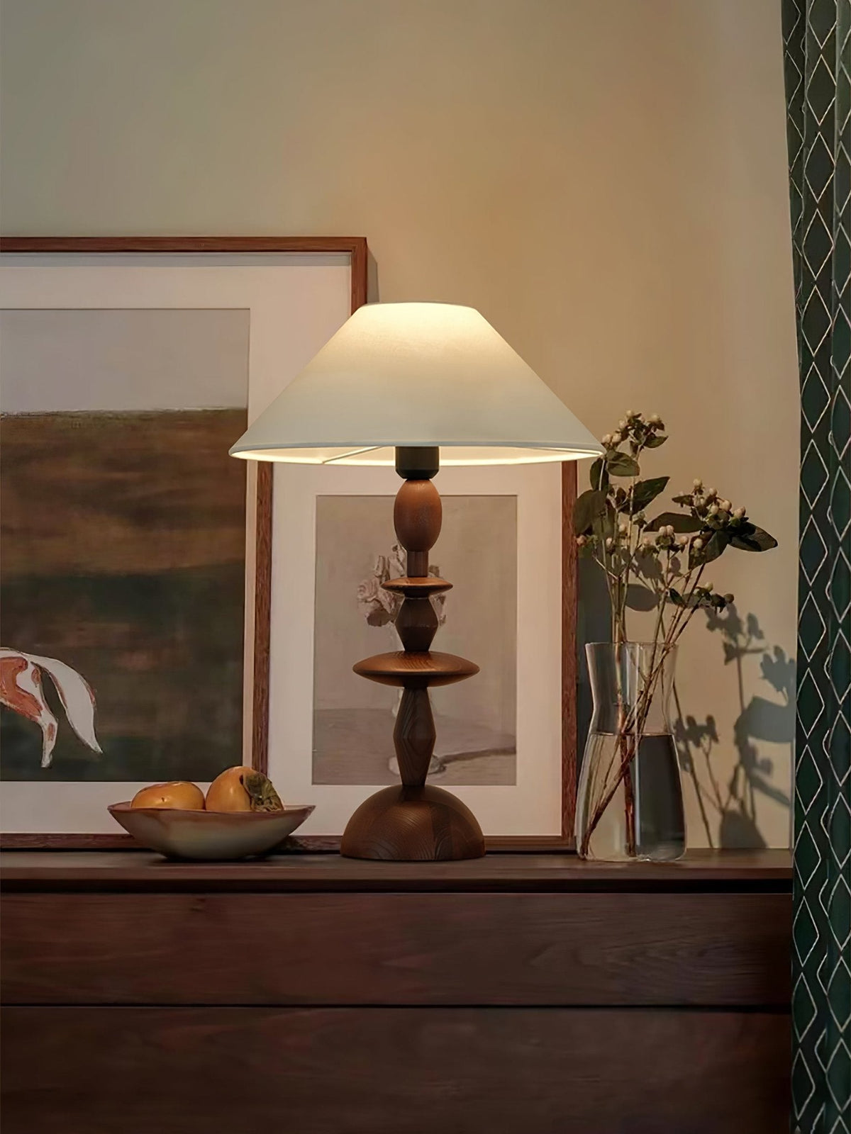 Halenir lámpara de mesa de madera y tejido