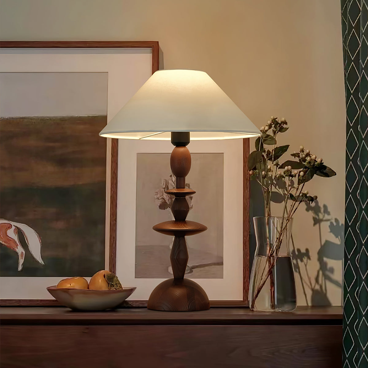 Halenir lámpara de mesa de madera y tejido