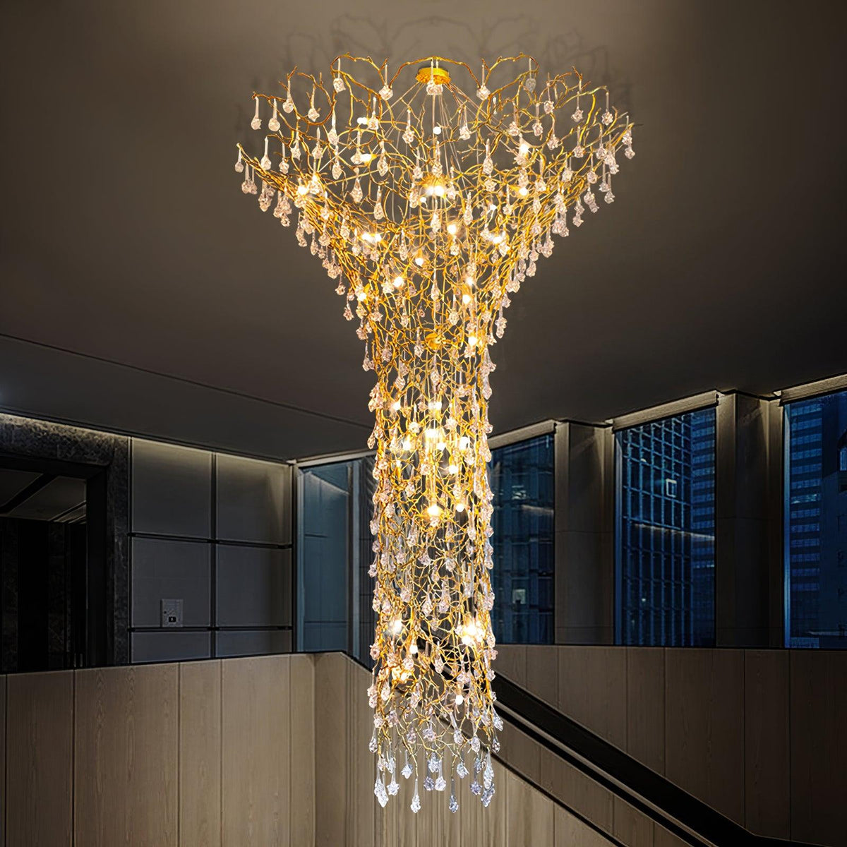 Abeleisa lámpara de araña de rama de árbol en latón con cristal para escalera