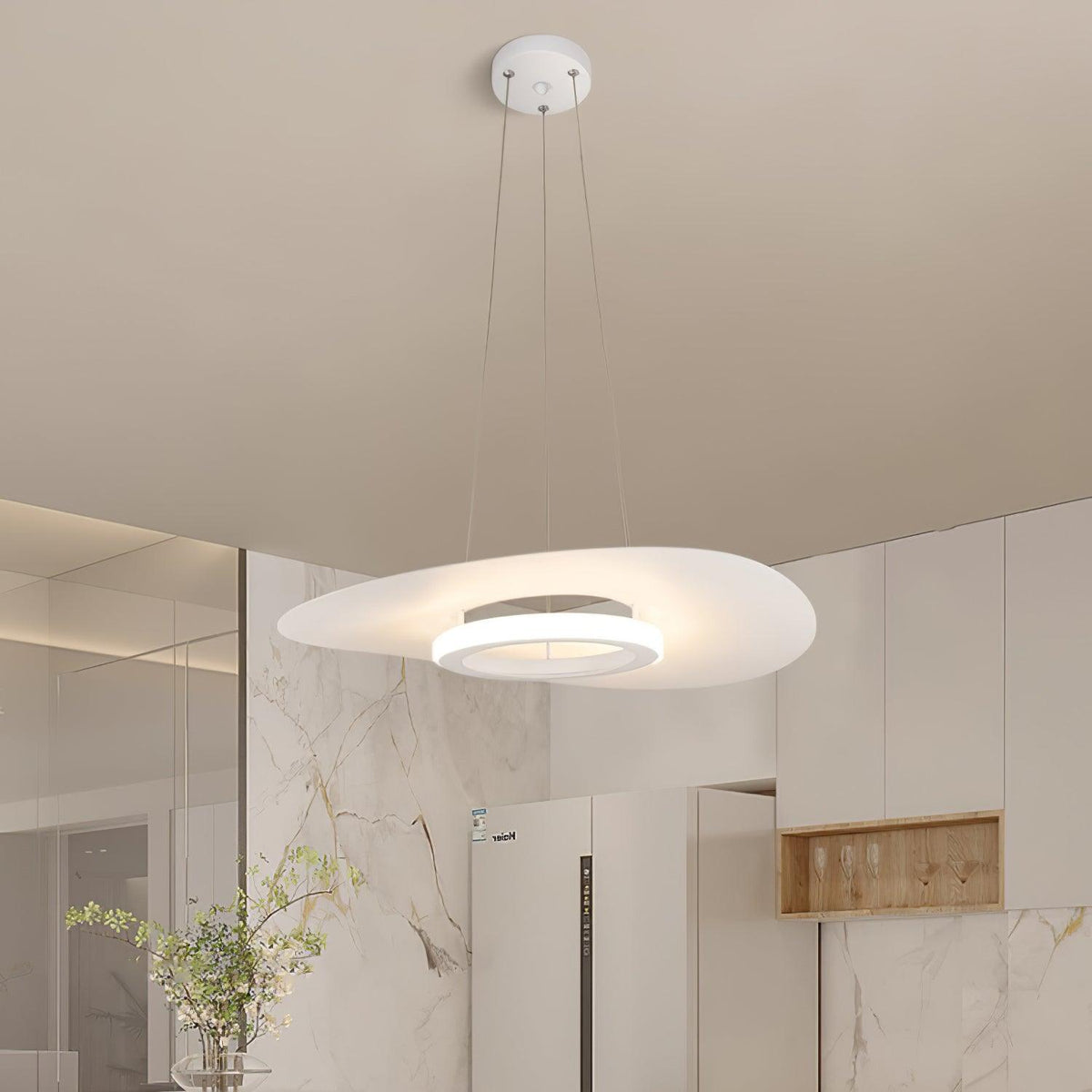 Woka lámpara colgante en aluminio minimalista con anillo UFO