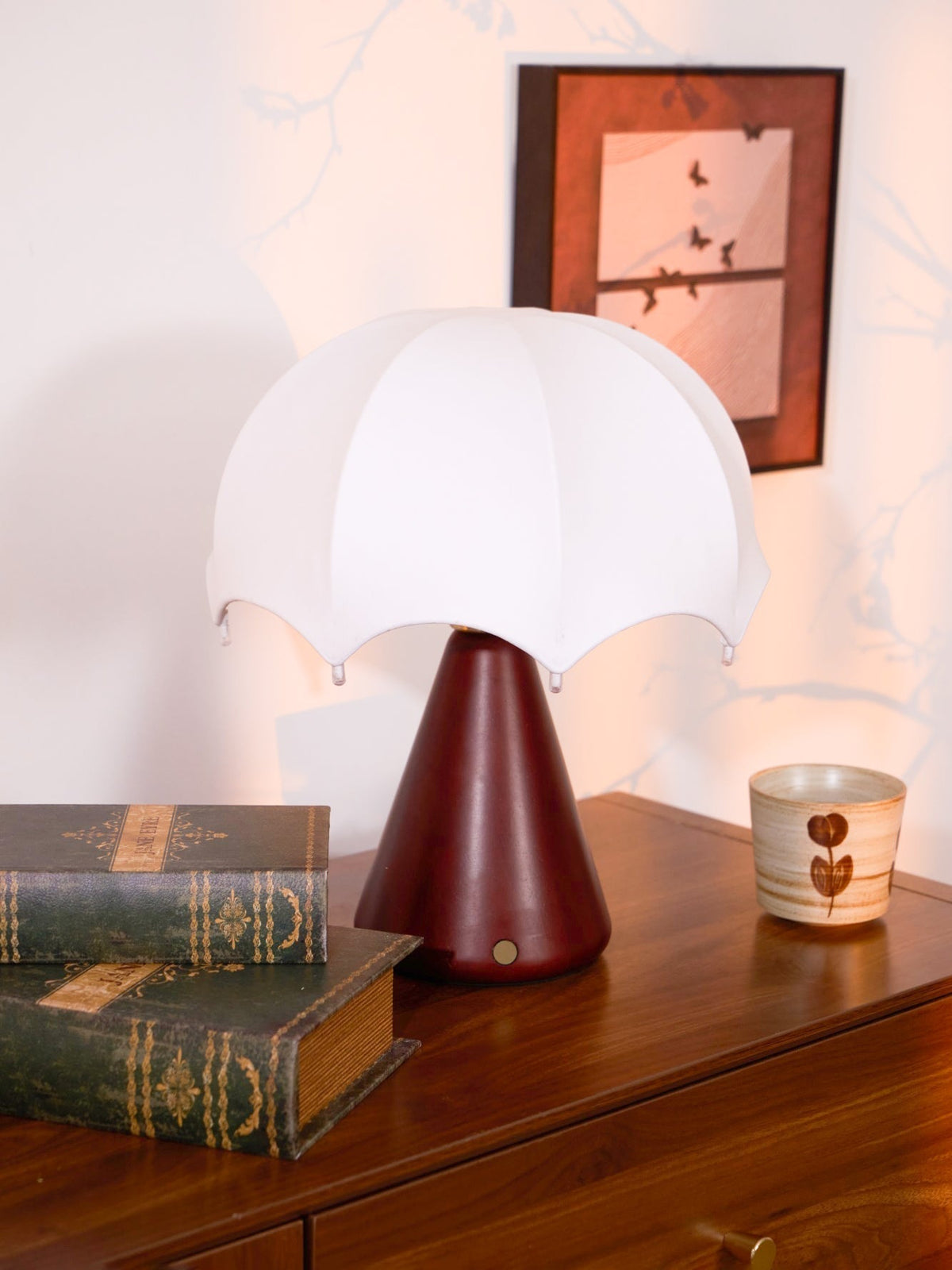 Parasol lámpara de mesa de madera de nogal