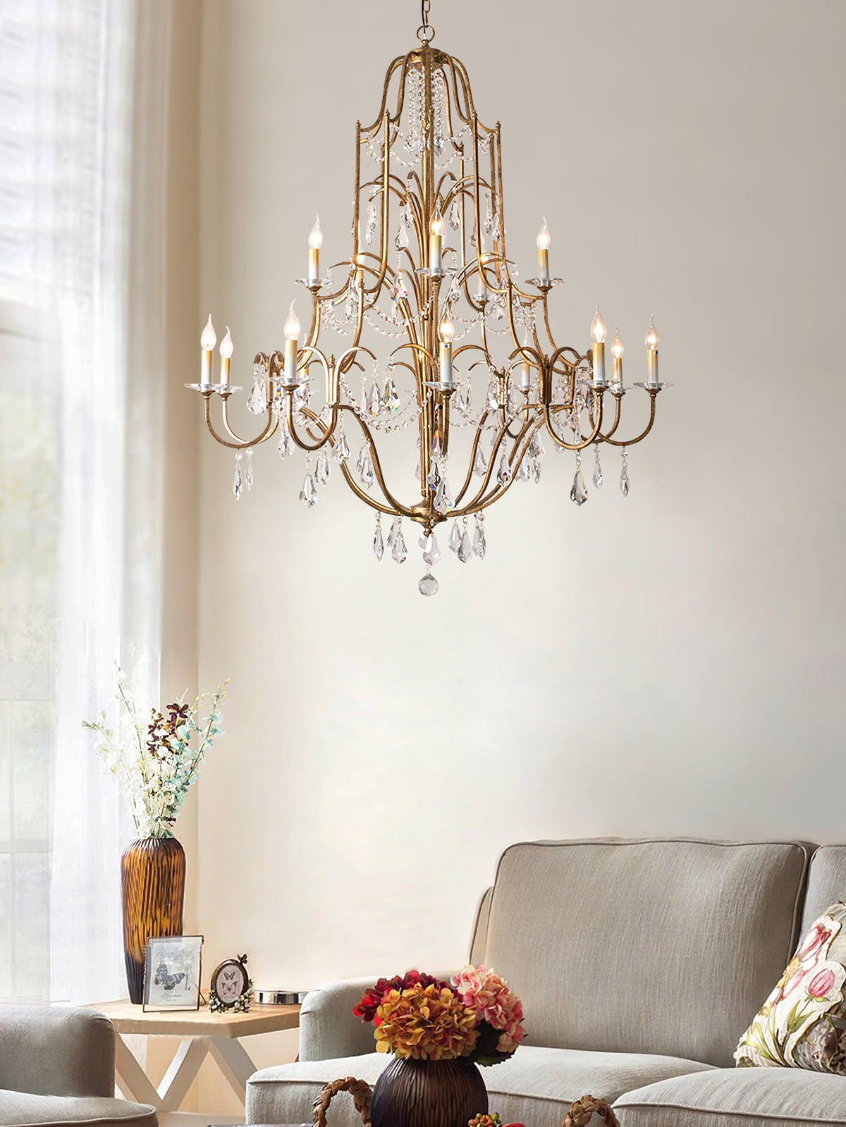 Mirok lámpara de araña de hierro con cristal estilo candelabro vintage