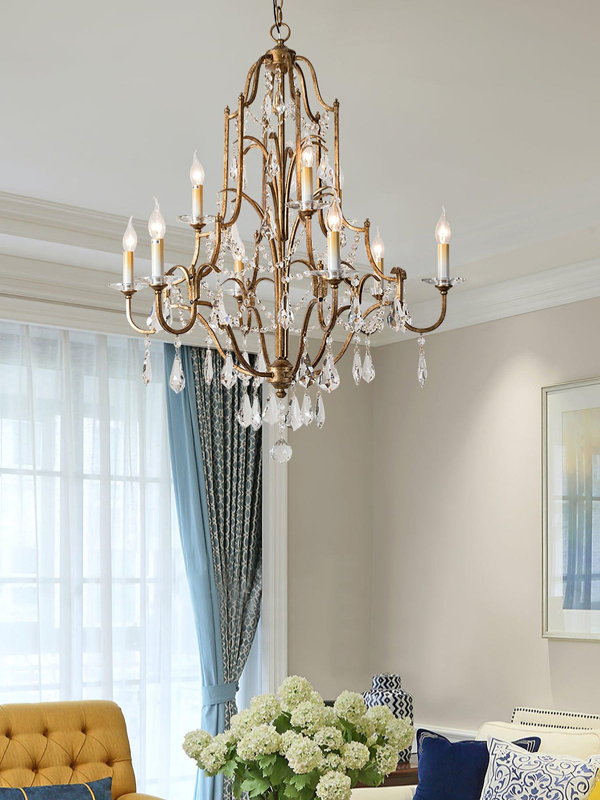 Mirok lámpara de araña de hierro con cristal estilo candelabro vintage