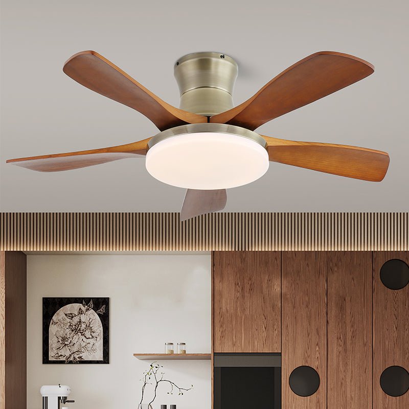 Elveora ventilador de techo con luz moderno de latón y madera