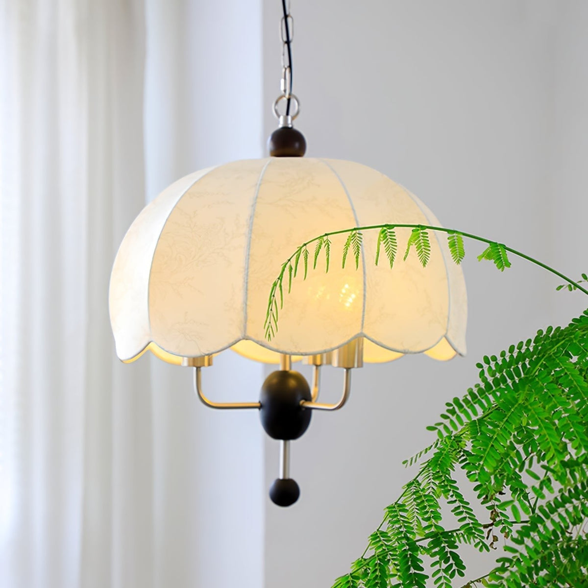Ervaren lámpara colgante Vintage floración de tejido y madera