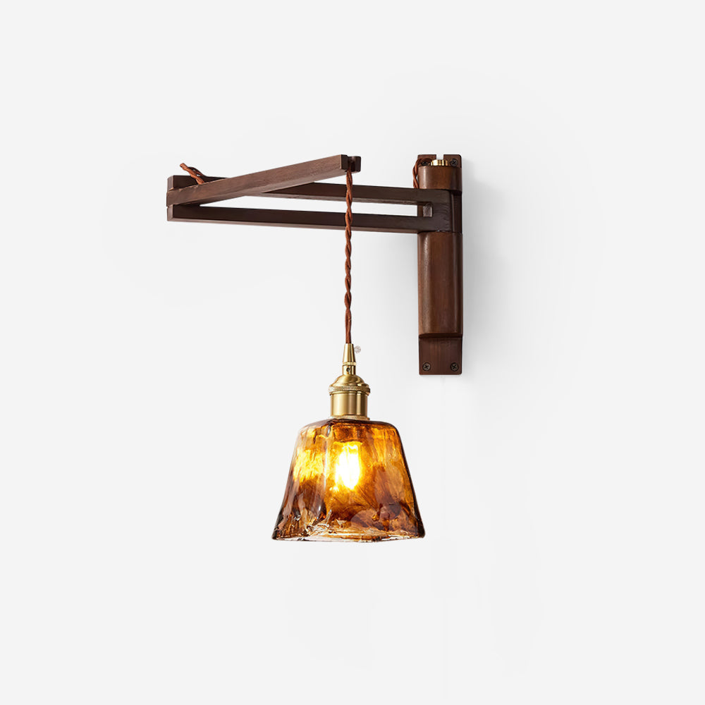 Caleno aplique de pared de madera y vidrio ámbar rústico