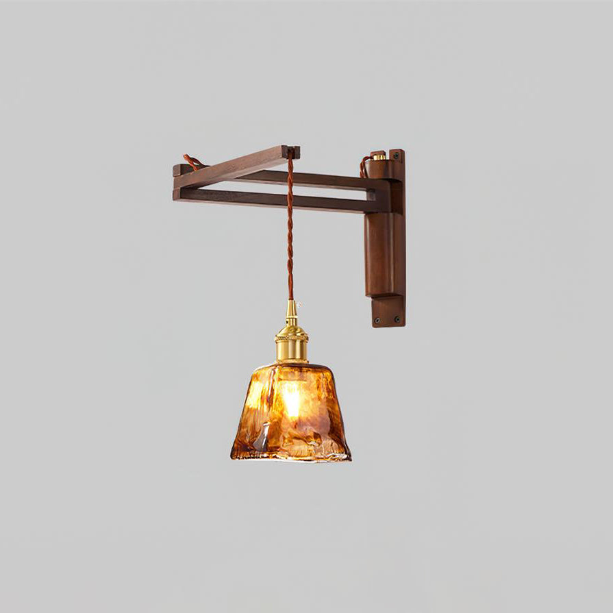 Caleno aplique de pared de madera y vidrio ámbar rústico
