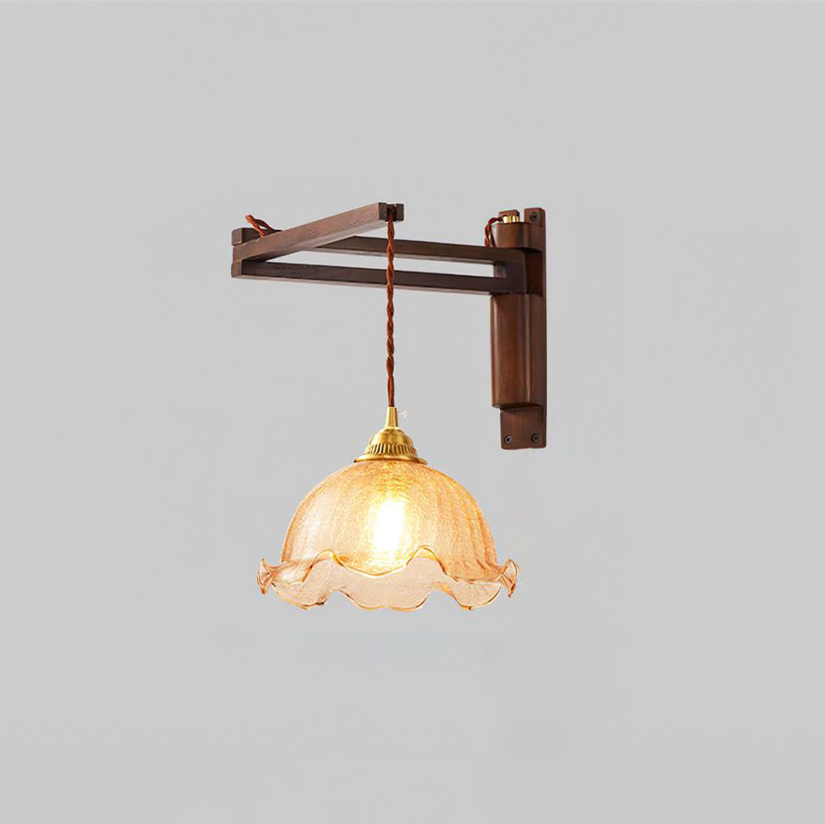 Caleno aplique de pared de madera y vidrio ámbar rústico
