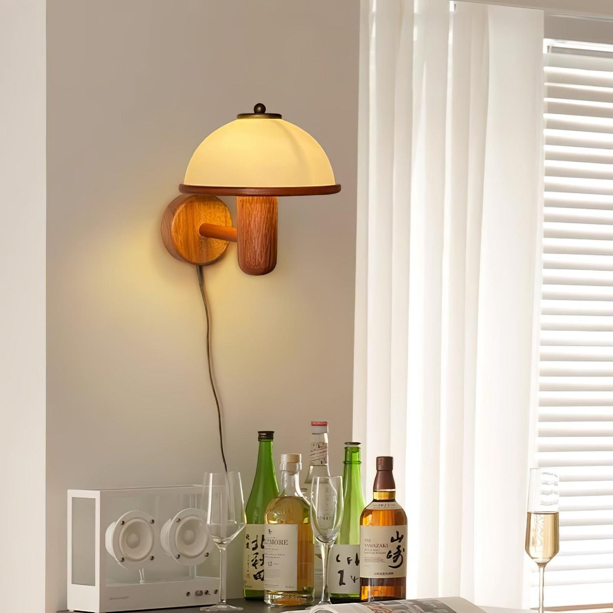 Rinerise aplique de pared tipo seta en madera de roble