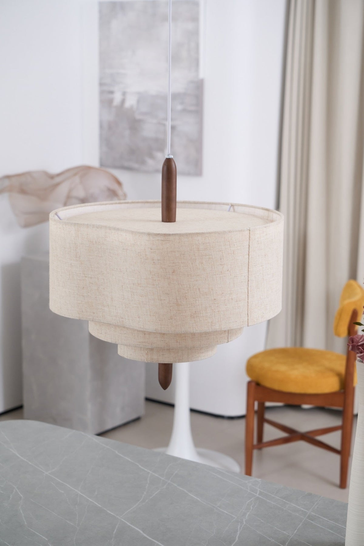 Salemu elegancia onda Ladder lámpara colgante de madera y tejido