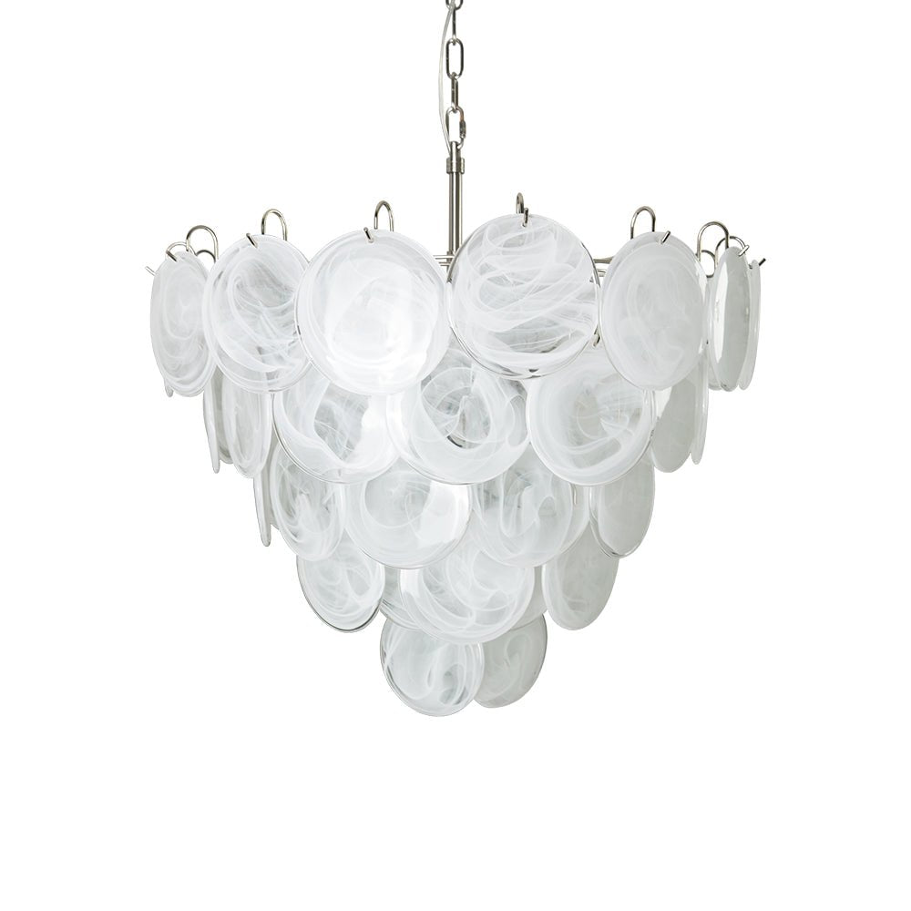 Veloelle lámpara de araña blanca de vidrio Murano disc contemporáneo