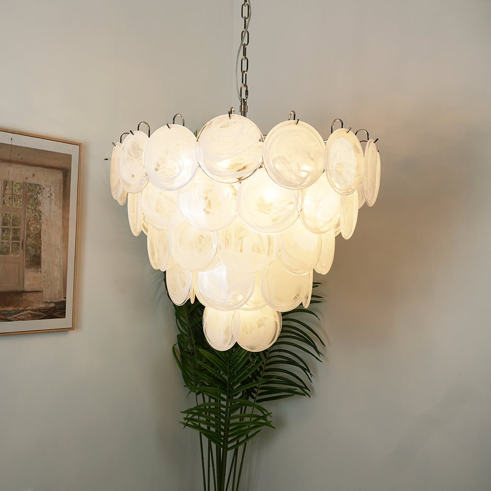 Veloelle lámpara de araña blanca de vidrio Murano disc contemporáneo