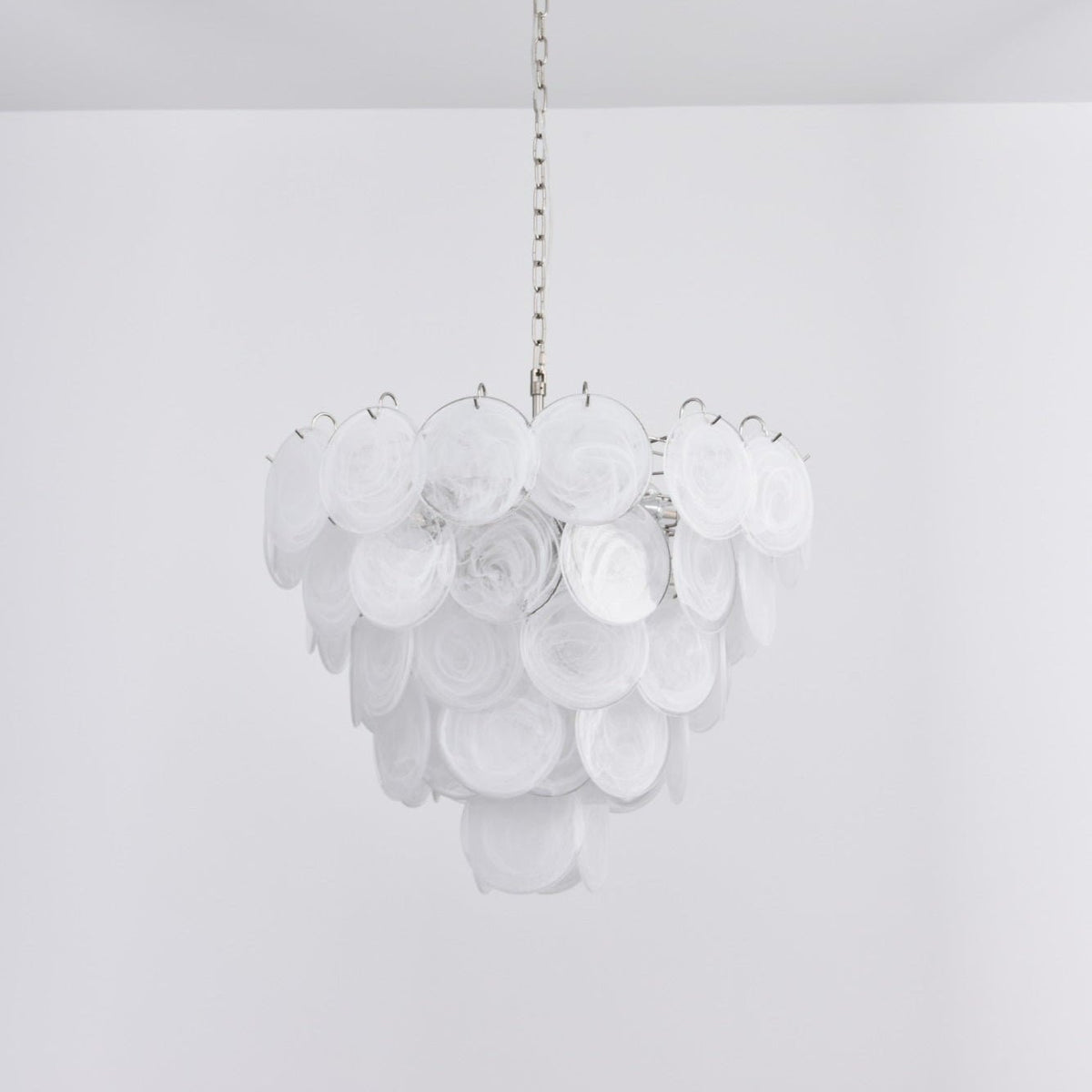 Veloelle lámpara de araña blanca de vidrio Murano disc contemporáneo
