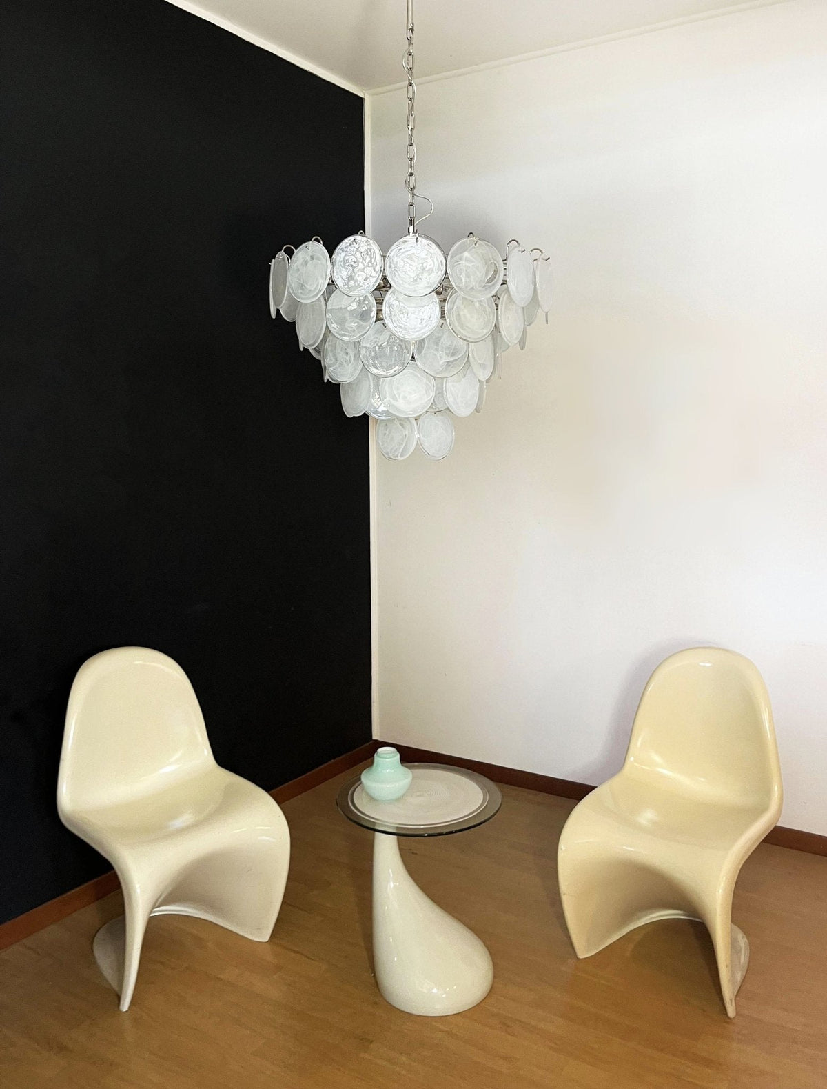 Veloelle lámpara de araña blanca de vidrio Murano disc contemporáneo