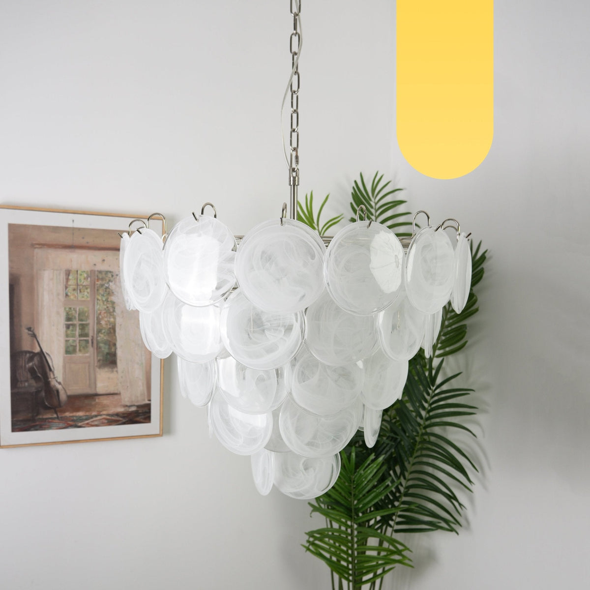 Veloelle lámpara de araña blanca de vidrio Murano disc contemporáneo