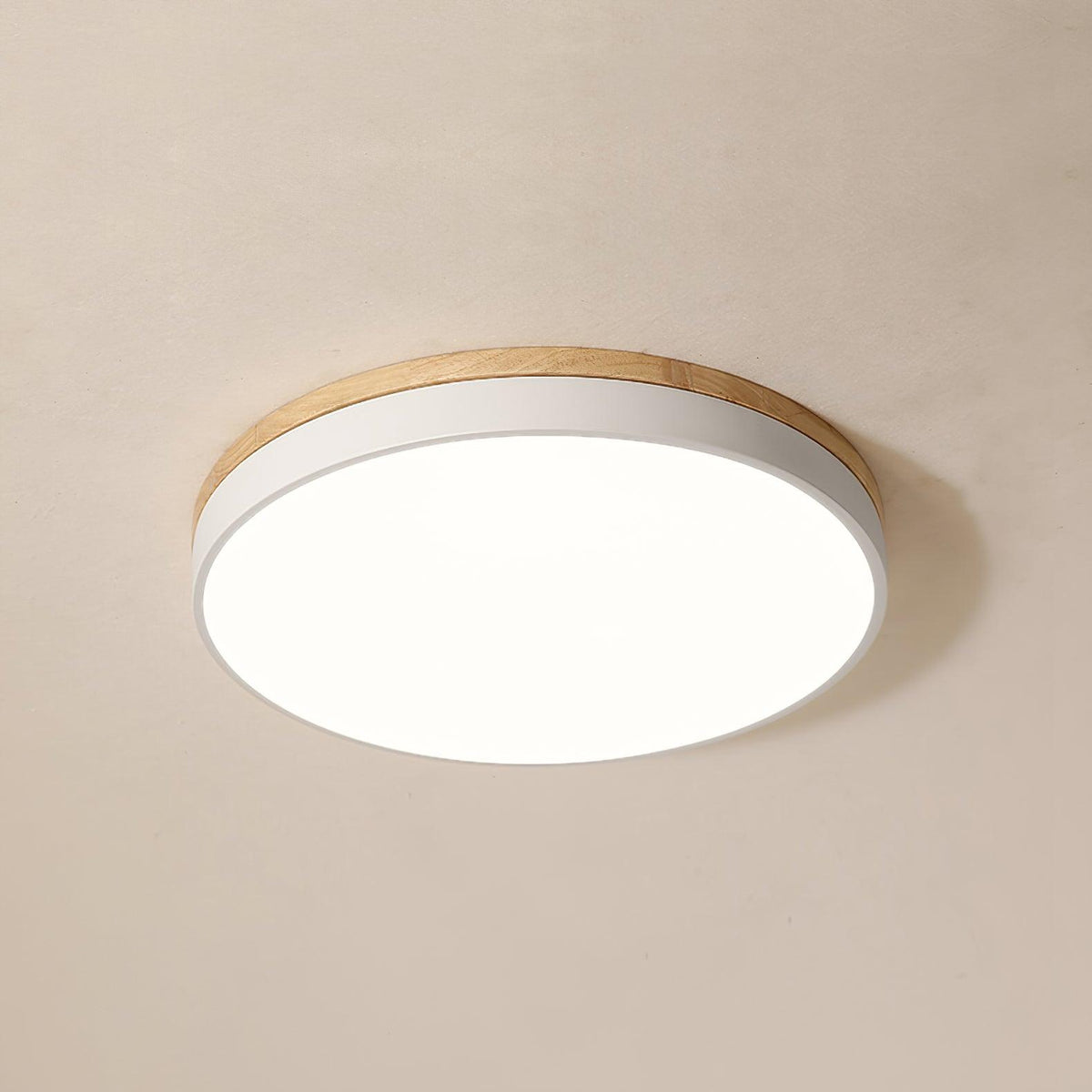 Daelis lámpara de techo Redonda blanca con madera