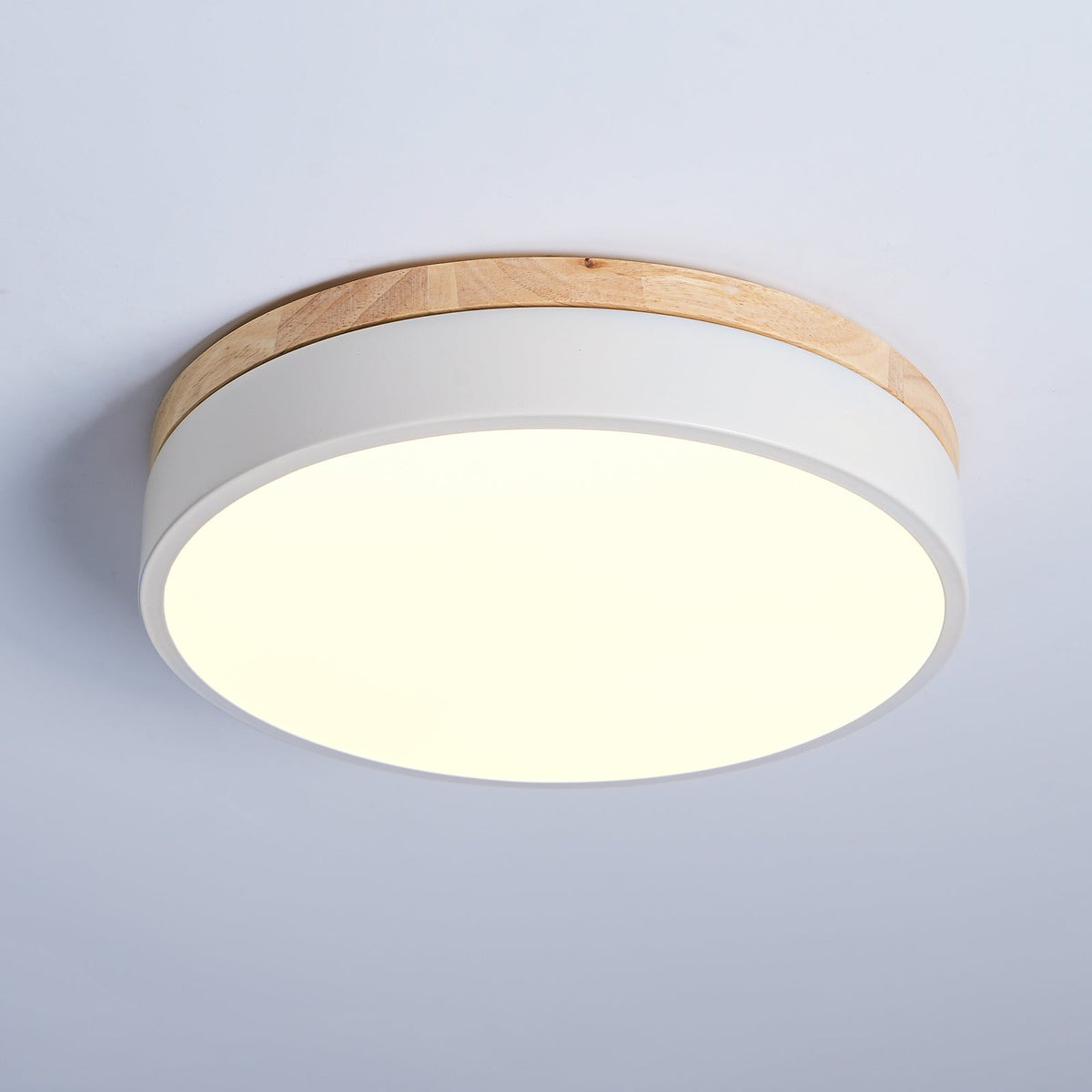 Daelis lámpara de techo Redonda blanca con madera