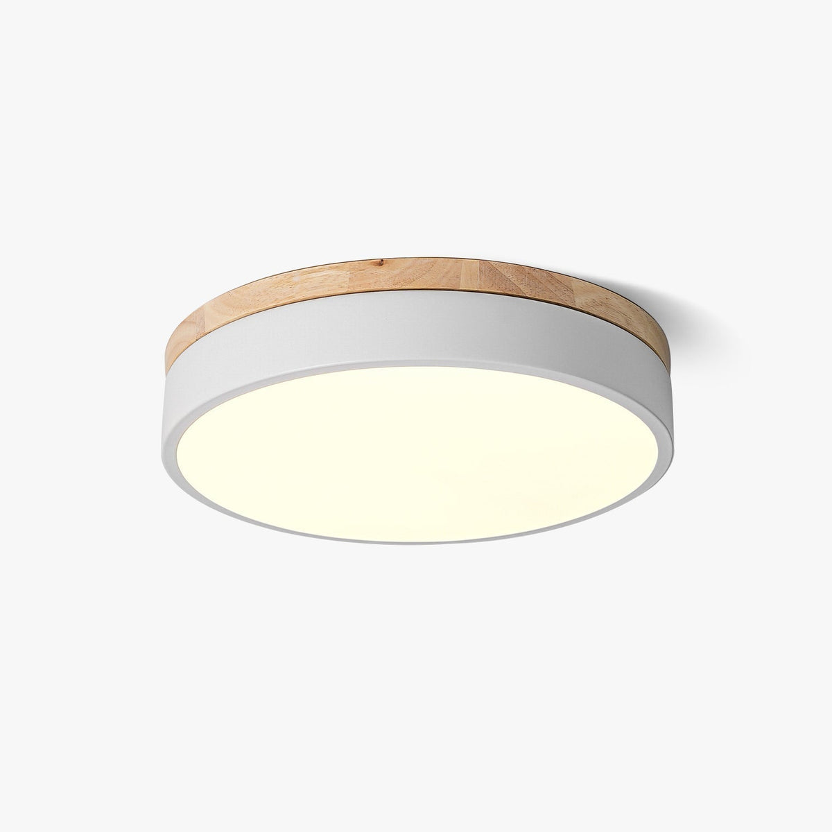 Daelis lámpara de techo Redonda blanca con madera