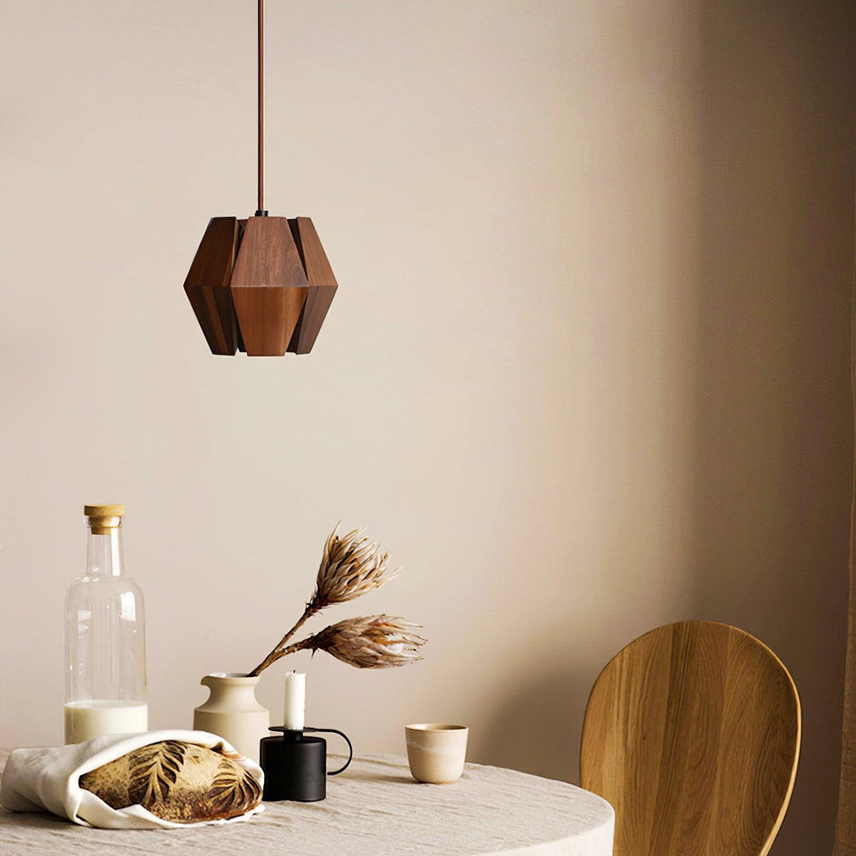 Miro lámpara colgante de madera minimalista geométrica con brillo cálido nórdico